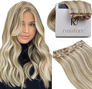 RUNATURE Blonde Clip in Hair Extensions, Real Human Hair Clip in Extensions, Short Hair