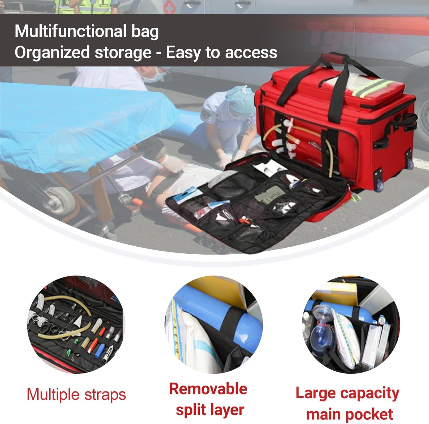 Bolsa Médica con Ruedas, Bolsa Vacía para Suministros De Respuesta A Emergencias, Tela Oxford 1800d, con Divisores Desmontables, Correa De Hombro Ajustable, para Enfermeras De Atención