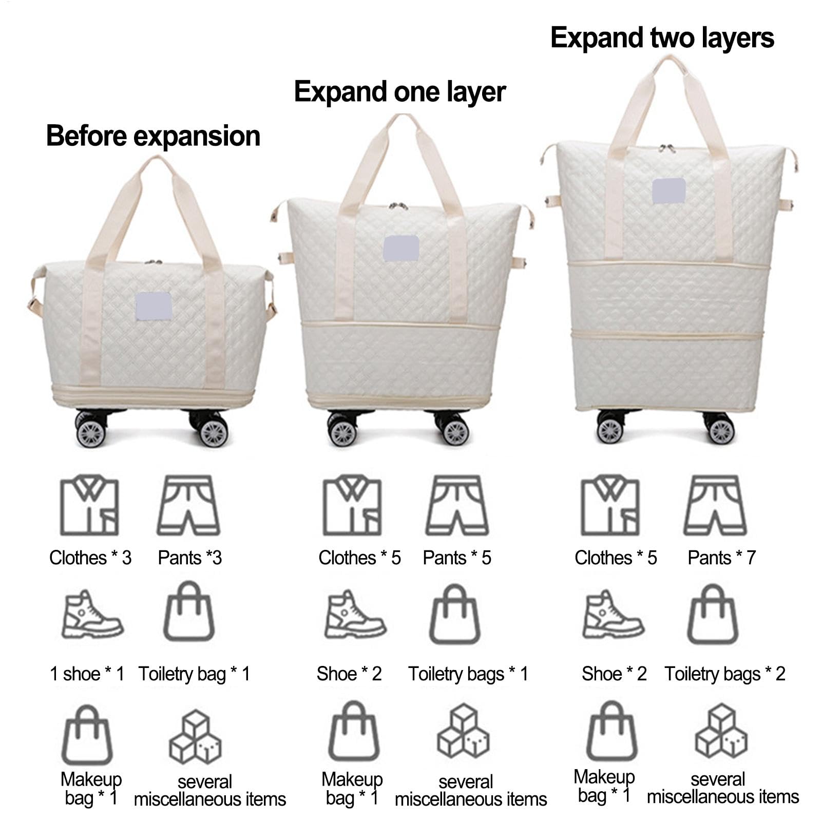 Bolsa De Viaje Plegable Ampliable, Bolsa De Viaje con Ruedas | Bolsa de viaje con ruedas Bolsa de para llevar | Equipaje de mano extensible, bolsa de viaje de gran capacidad para gimn