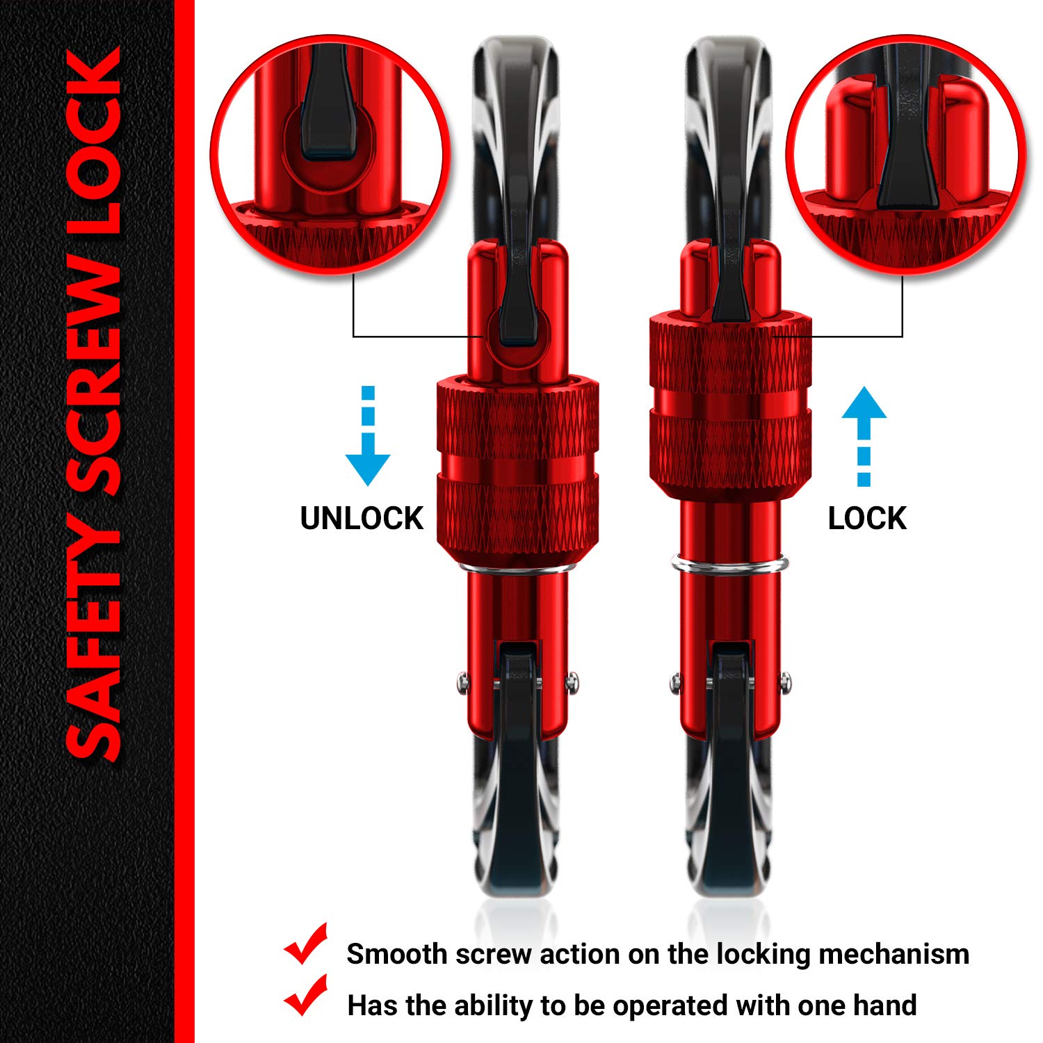 Rhino Produxs 12kN (2697 lbs) Heavy Duty Lightweight Locking Carabiner Clips with keyrings - Excellent for Securing Pets, Outdoor, Camping, Hiking, Hammock, Dog Leash Harness, Keychains, Water Bottle - Image 4