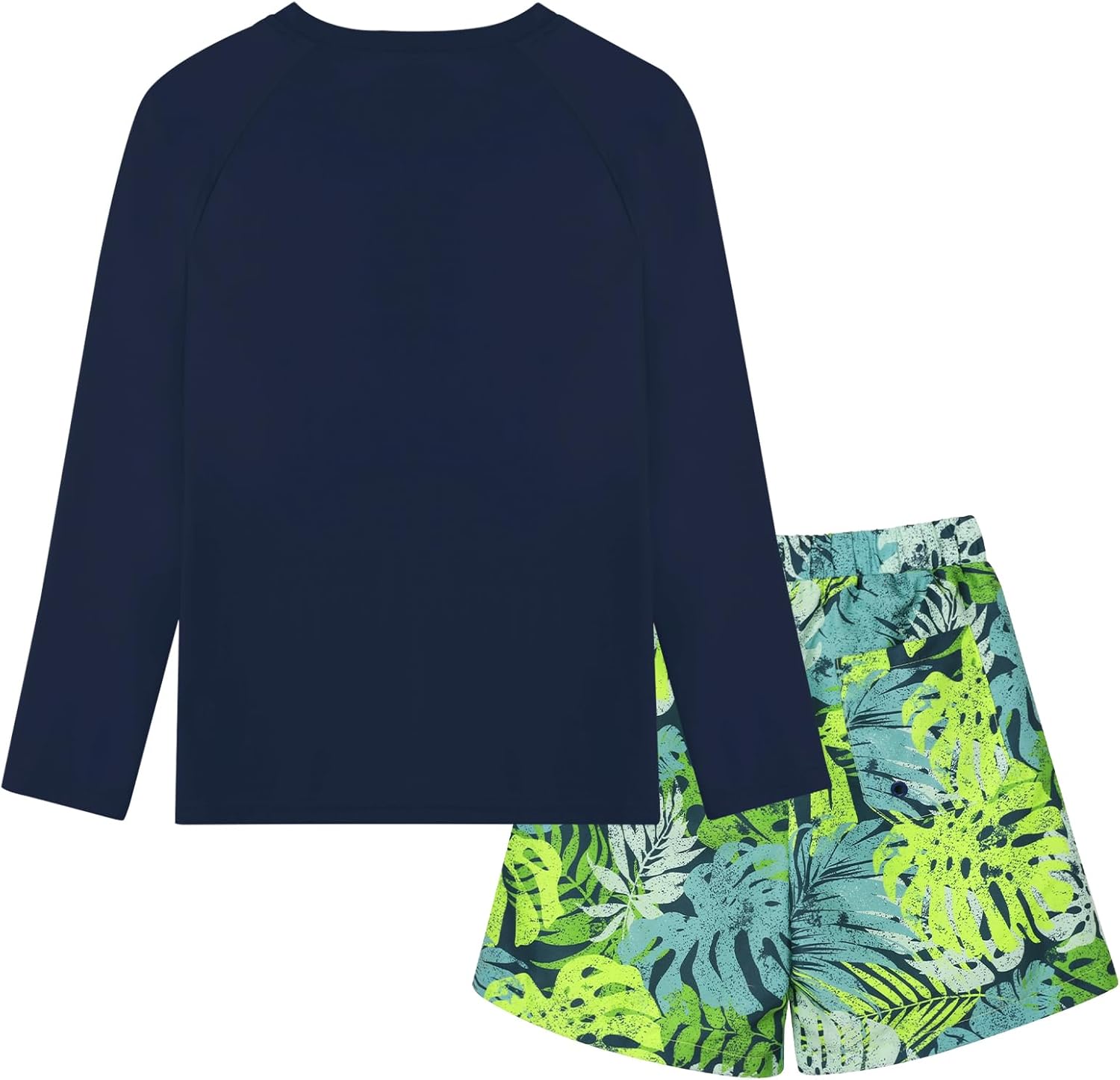 Boys Rash Guard Swim Set Kids 2 Piece Long Sleeve Swim Trunks with Compression Liner Swimsuit for Beach Hawaii - Image 2