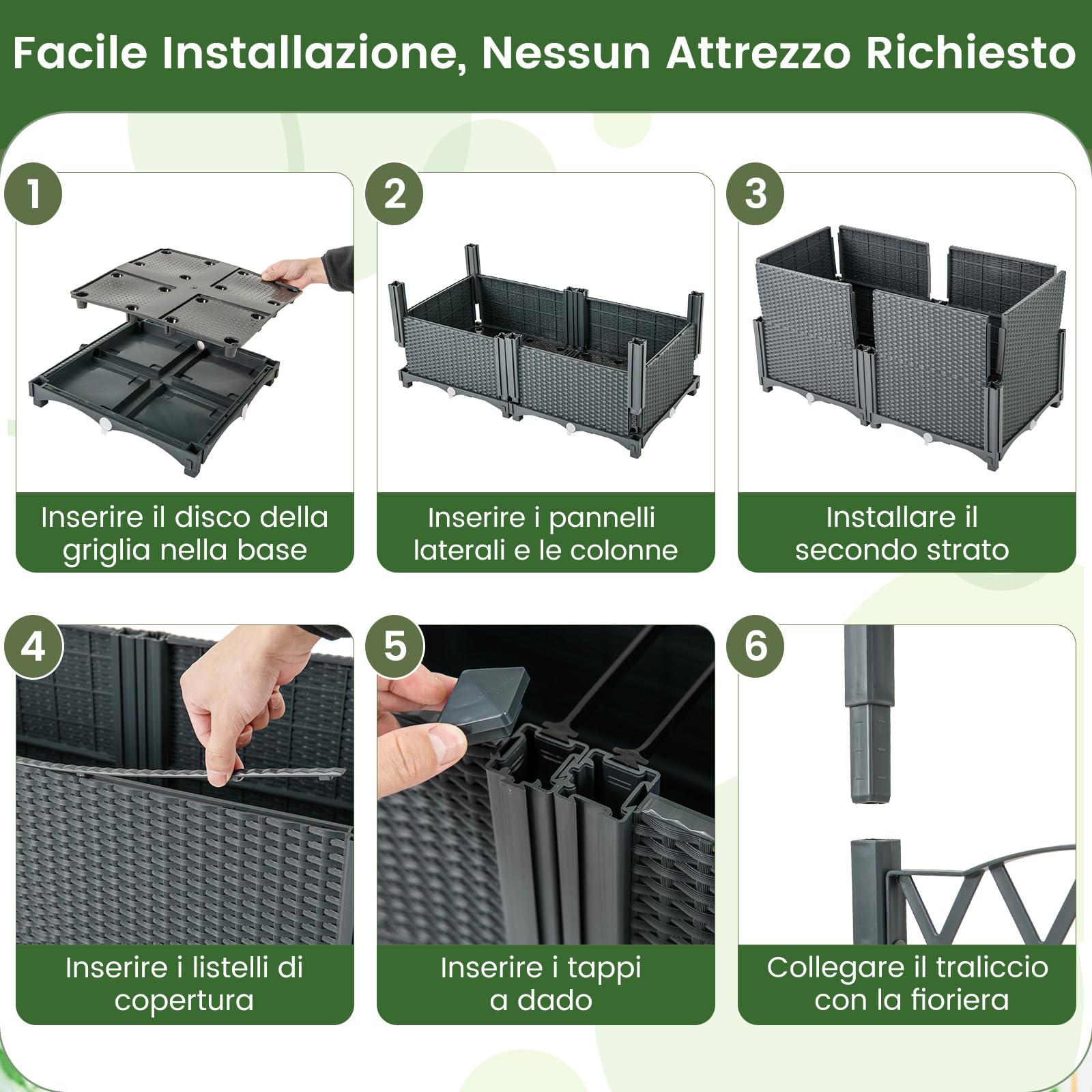 COSTWAY Letto da Giardino Elevato con Trellis a Lattice, Fioriera Autoinnaffiata per Piante Rampicanti, Fiori e Verdure, Fioriera Verticale da Interni e Esterni (Grigio,80 x 40 x 140 cm)