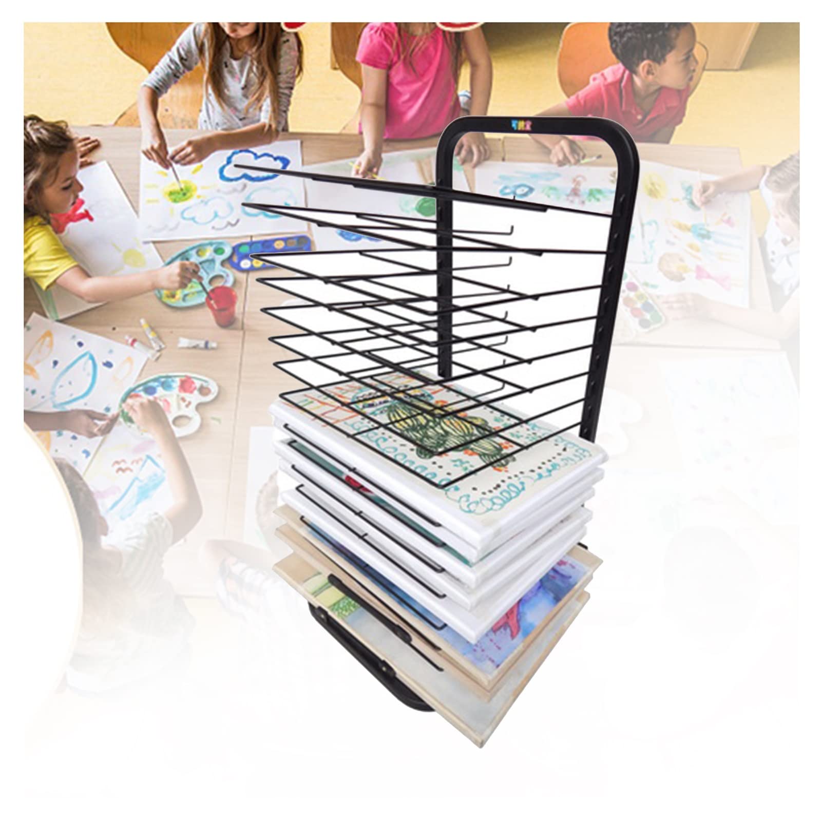 CWCQGH 15Layers Mobile Art Drying Rack, Drying Easel Art Studio, Educational Product Drying Rack, Space-Saving Shelf-20/25/30tiers,Onecolor-20 layers