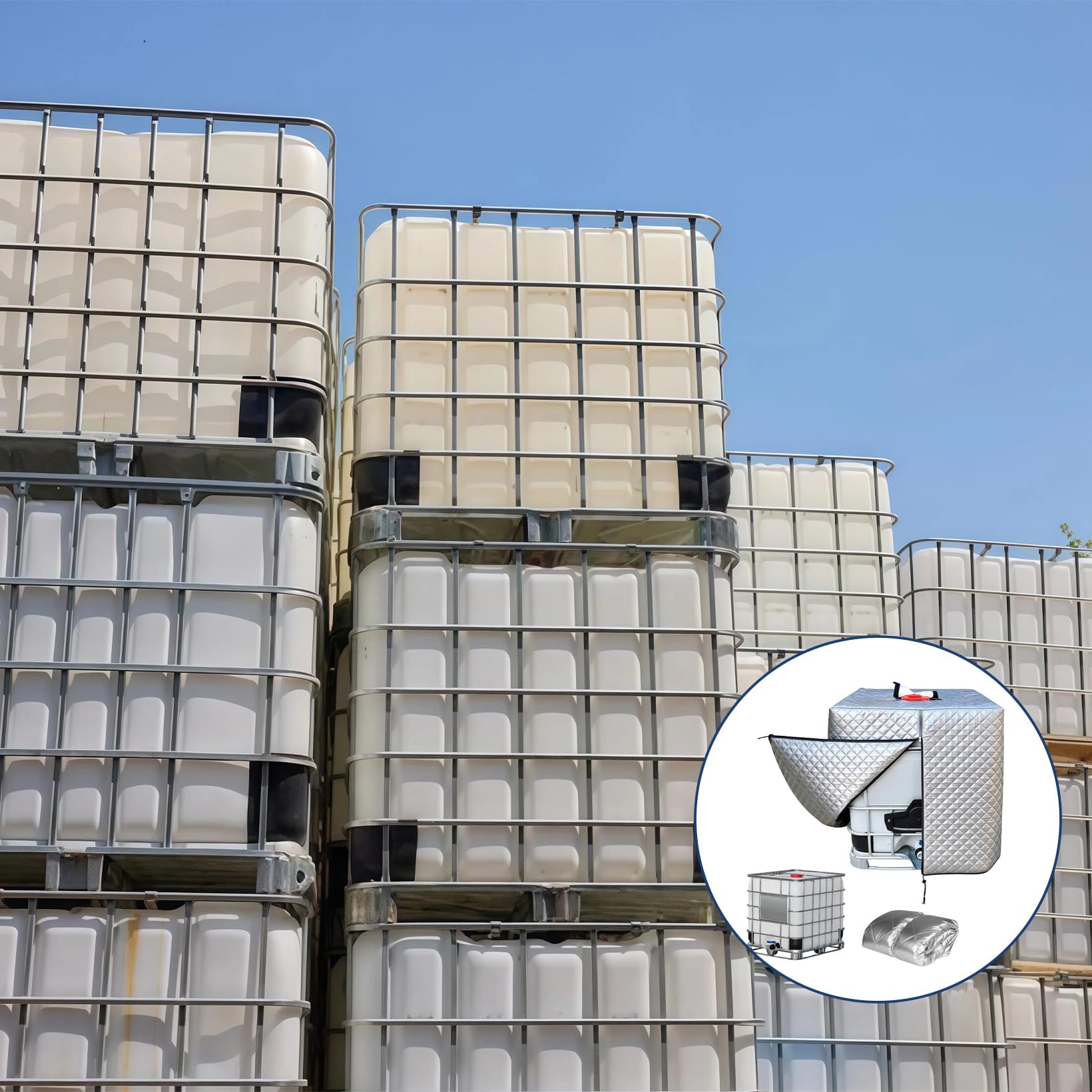 IBC Tank Abdeckung Thermohaube für Container, Wärmedämmung Wassertank Abdeckplane, Schutzhülle Verdicken Hitze & Frostschutz 1000L