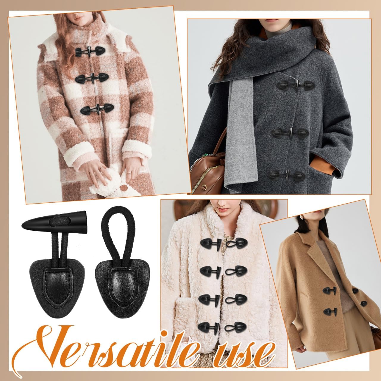 Angoily 4 Pairs Toggle Buttons Clothing Buttons Replacements Horn Coat Buttons Sewing Accessories for Woolen Coats Jackets and Knitting Projects