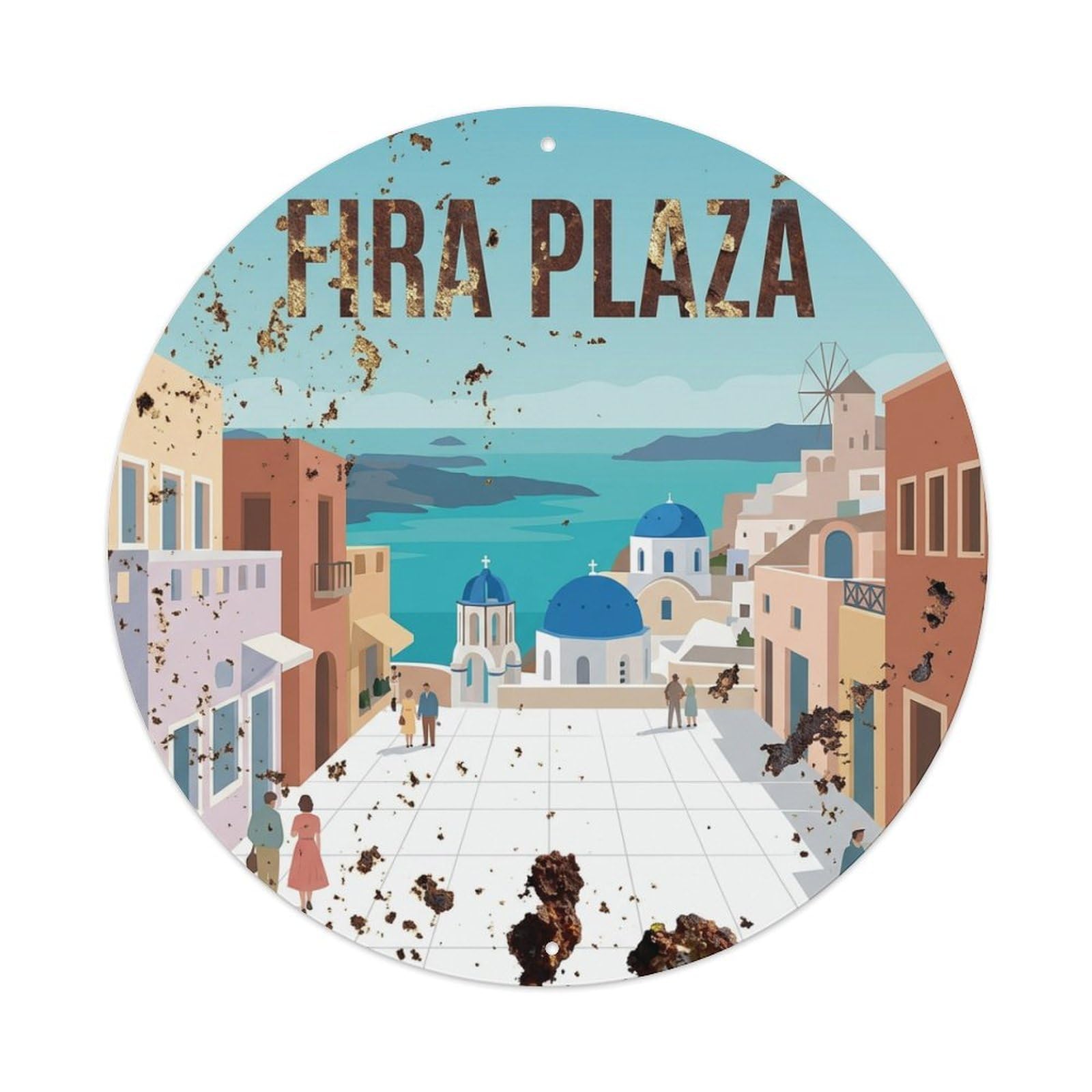 Galvaxio Style Vintage Travel Fira Santorini Plaza Metal Tin Sign