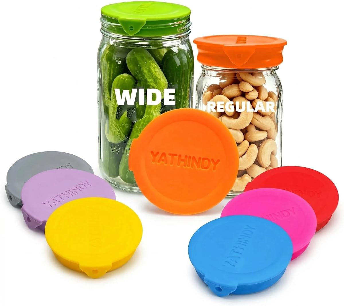 ORIGINAL CREATOR-8 Pack Silicone Mason Jar Lids for Ball, Kerr and More,Fit Regular Mouth & Wide Mouth Storage Caps for Mason/Canning Jars,Leak-Proof,Dishwasher Safe(Single-color)