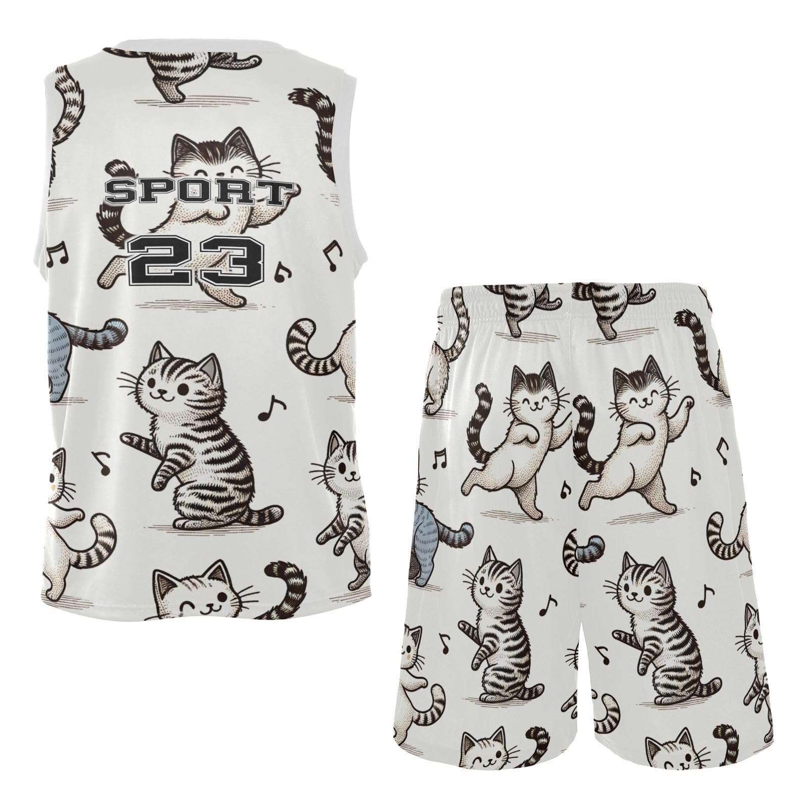 FLildon Musical Funny Cats Boys Basketball Jersey Set Tank Top Shorts Tracksuit Sport Training Suit for Kids, S