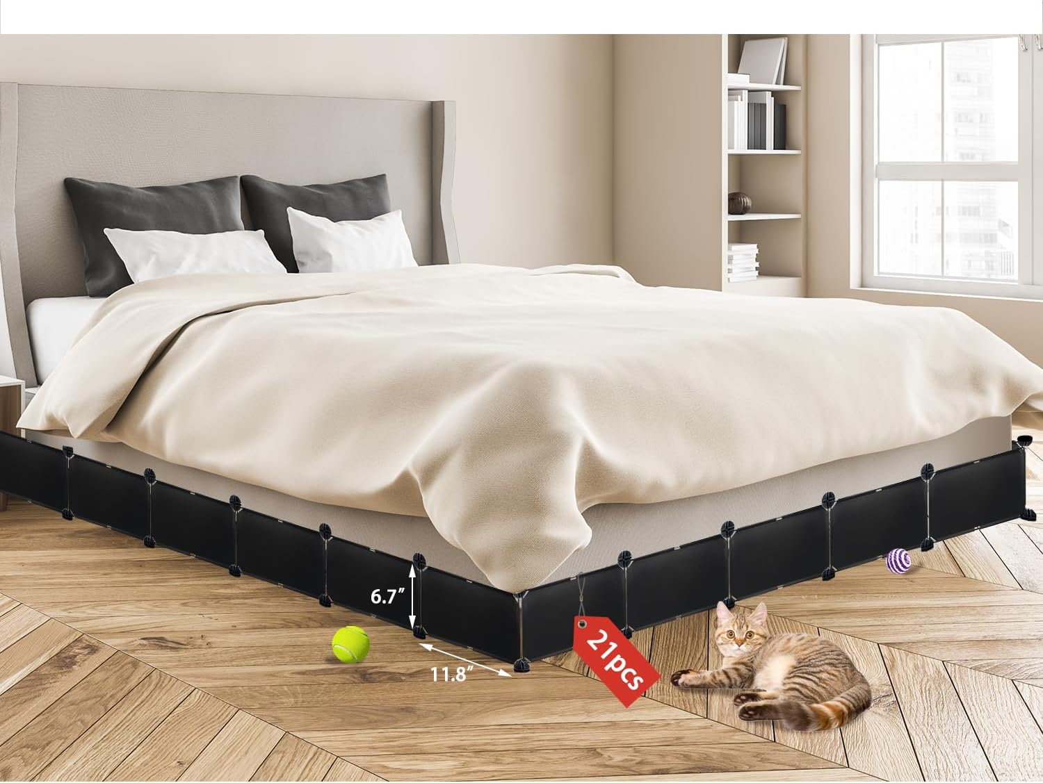 Under Couch Blockers for Pets, 6.7" Height-248 Length in Total Couch Blockers, Keep Dogs Off Couch Sofa, Durable Detachable Under Couch Toy Blocker with Strong Tape, Black