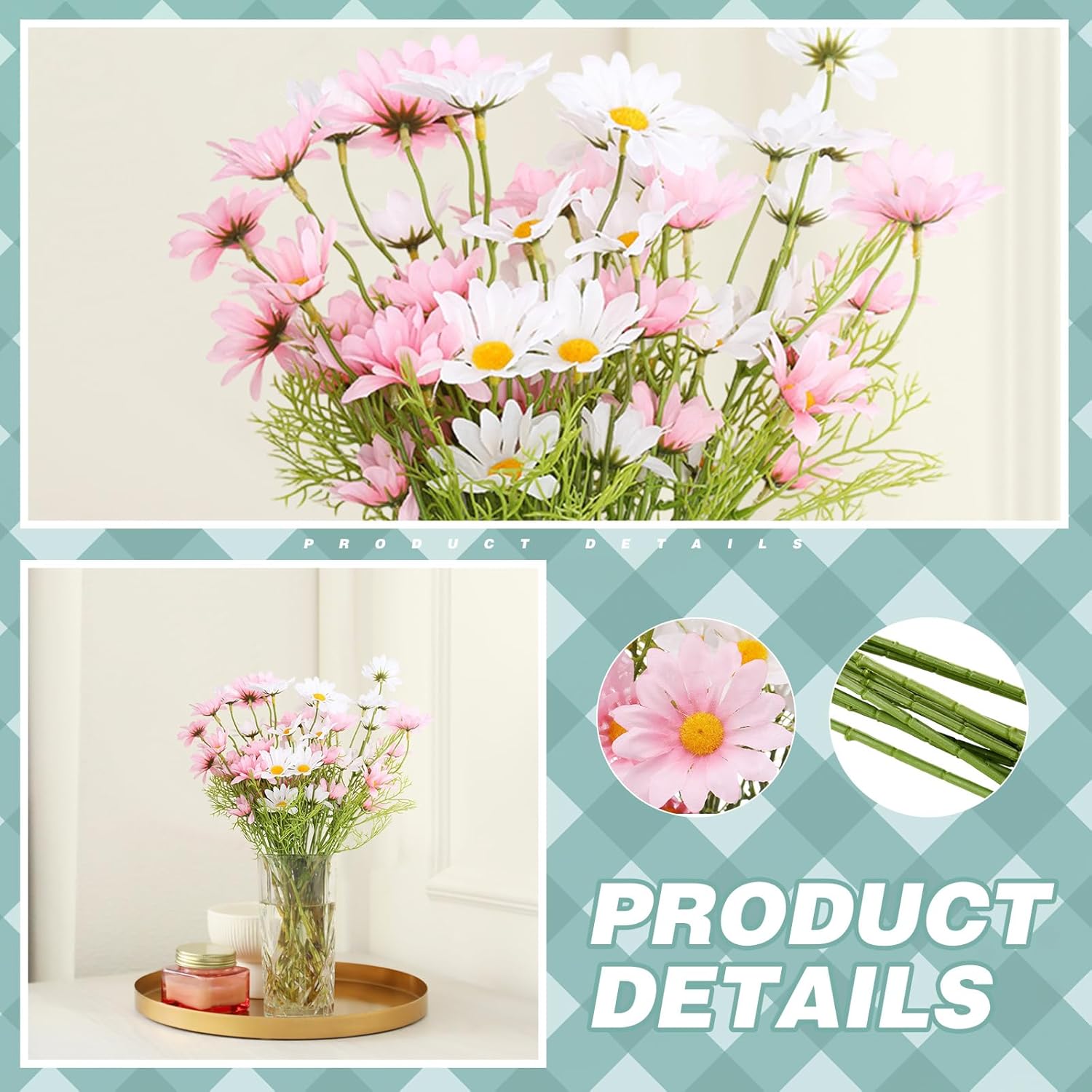 12 Bundles Daisy Artificial Flowers Small Colorful Daisy Flowers Bouquet with Stems Fake Daisies Floral for Table Vase Centerpiece Floral Arrangements Wedding Decoration (Pastel) - Image 3