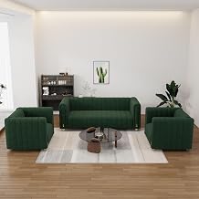 81" Velvet Sofa Mid Century Modern Couch for 3 Person Chesterfield Tufted Velvet Couches for Living Room Apartment Bedroom Office Green-3 PCS