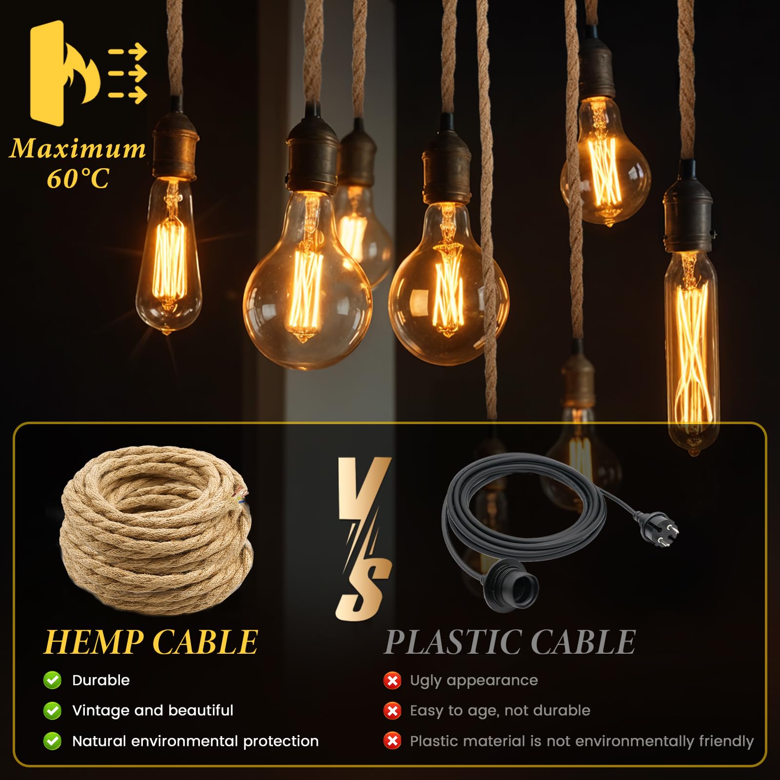 20M Cavo Elettrico Tessile, Elettrico Filo Elettrico Vintage Cavo 3x0,75mm² Cavi Elettrici Filo Elettrico 0,75 mm 3 filamenti per La Lampada a Sospensione Fai Da Te