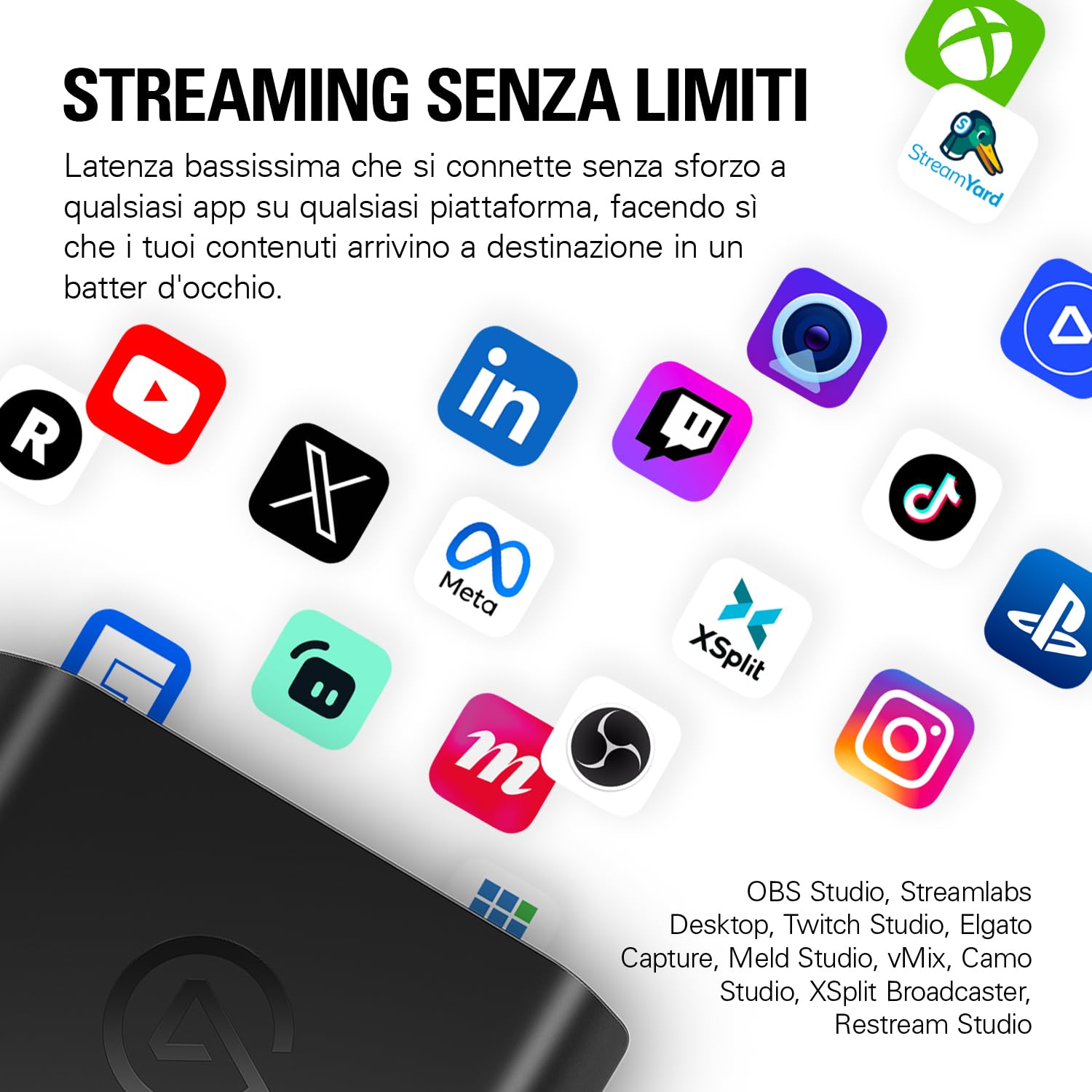 Elgato 4K X - Cattura 4K144 con Latenza Ultra-Bassa su PS5|Pro, Xbox Series X|S, Nintendo Switch 2, OBS e Altro, HDMI 2.1, VRR, HDR10, USB 3.2 Gen 2, per Streaming, Compatibile con PC|Mac|iPad