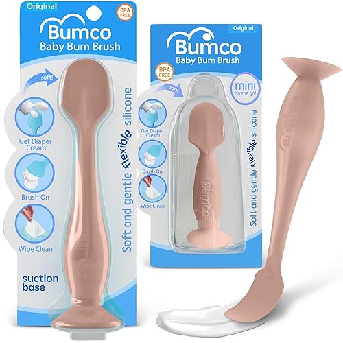 Bumco Baby Bum Brush + mini espátula de crema para pañales, espátula de glúteos sin BPA, espátula suave para pañales, aplicador de crema de pañales