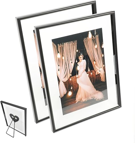 Marco de fotos flotante negro (2 unidades, vertical, 6 x 8 pulgadas), para tamaños de fotos (5 x 7, 4 x 6, 3.5 x 5), marco de fotos ajustable para