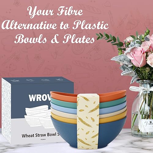 Miniatura 5 de Juego de 6 cuencos grandes para ensalada de 65 onzas, cuencos de paja de trigo, irrompibles, aptos para microondas y lavavajillas, cuencos de cocina