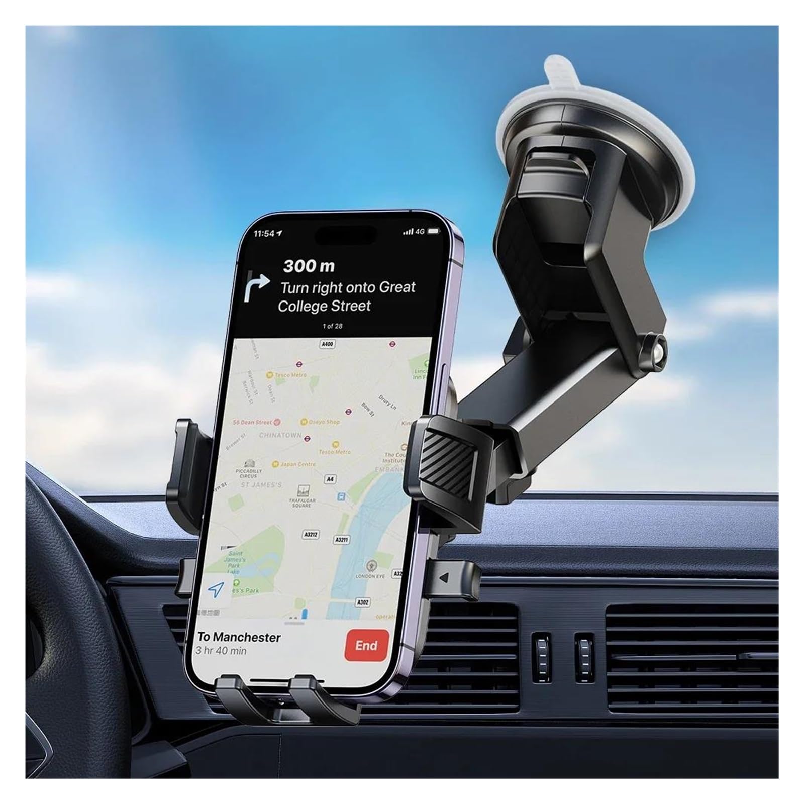 Porta Cellulare Auto Supporto per telefono da auto con ventosa, girevole a 360°, supporto per navigatore per auto, supporto per cruscotto e parabrezza per telefoni da 4-7,2 pollici