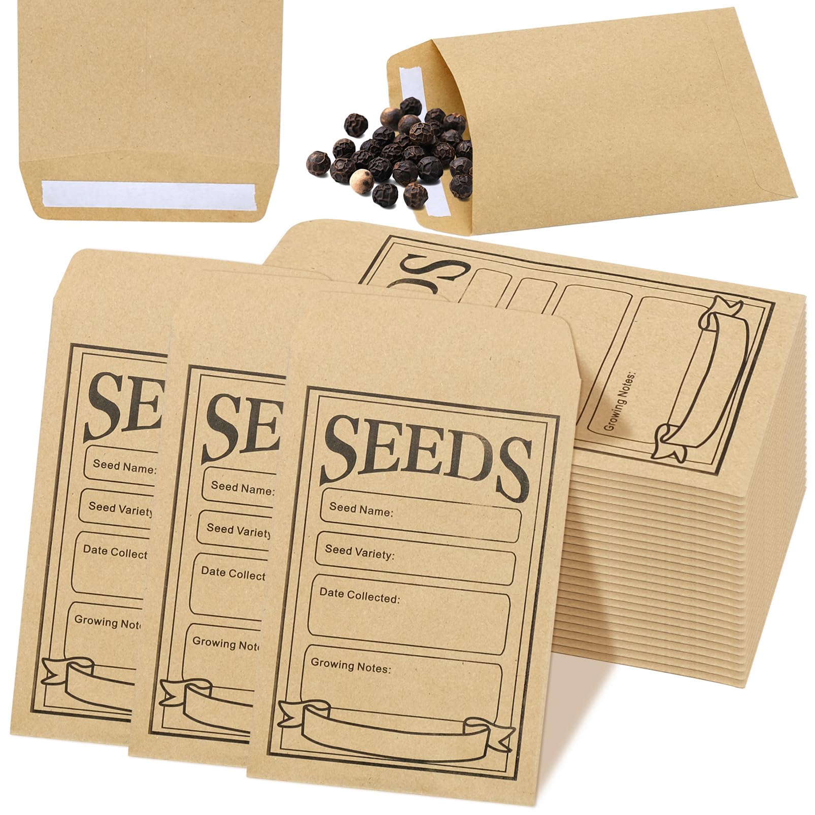 100 Pcs Seed Envelopes, 8 x 12 cm Reusable Seed Storage Envelopes Kraft Paper Self Adhesive Seed Packets Small Seed Envelopes for Packing Flower Vegetable Seeds
