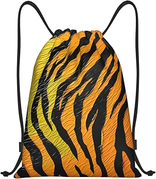 Drawstring Bag Tiger Pattern Print Stripe Drawstring Backpack Gym Sport Sack String Bag Waterproof Swimming Bag Beach Sackpack,Large Yoga Bag For Men Women