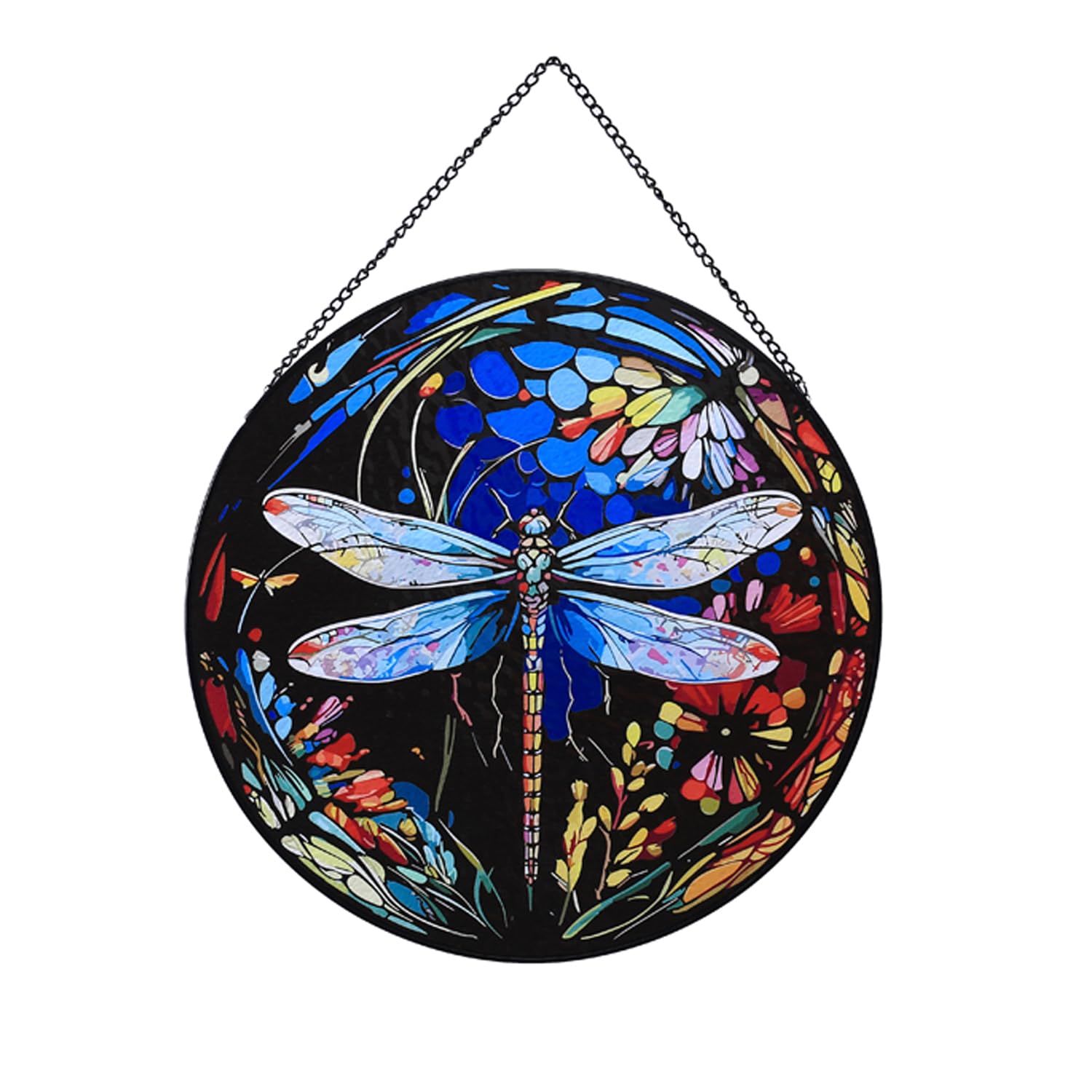 Payutou Hanging Stained Glass for Windows,20cm/7.87inch Dragonfly Hand-Painted Glass Panel Window Hanging Suncatchers Christmas Ornaments Home Courtyard Decor,Housewarming Gift (A Style)