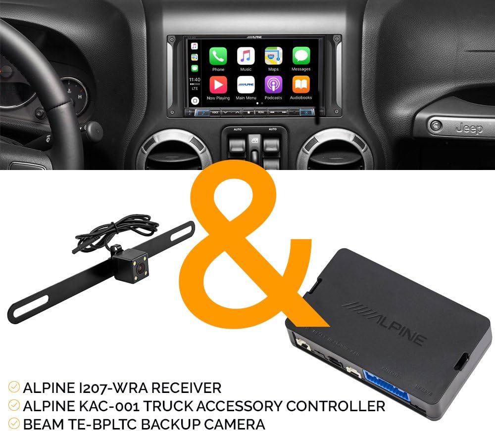 Alpine i207-WRA 7" Multimedia Receiver + KAC-001 External Accessory Control Module with iBeam TE-BPLTC Backup Camera