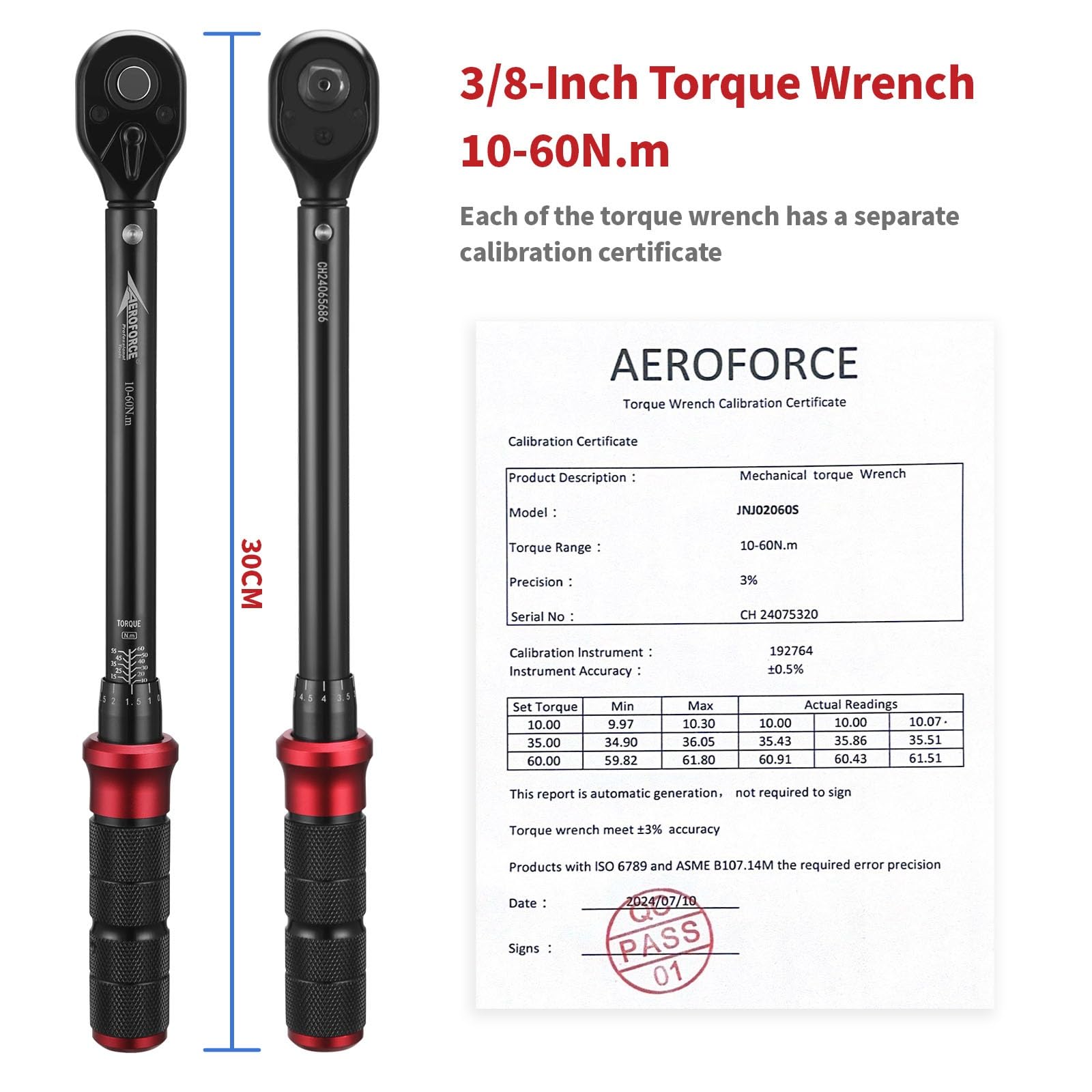 AEROFORCE Chiave dinamometrica 3/8" 10-60 Nm, doppia direzione inversa, precisione di errore ±3%