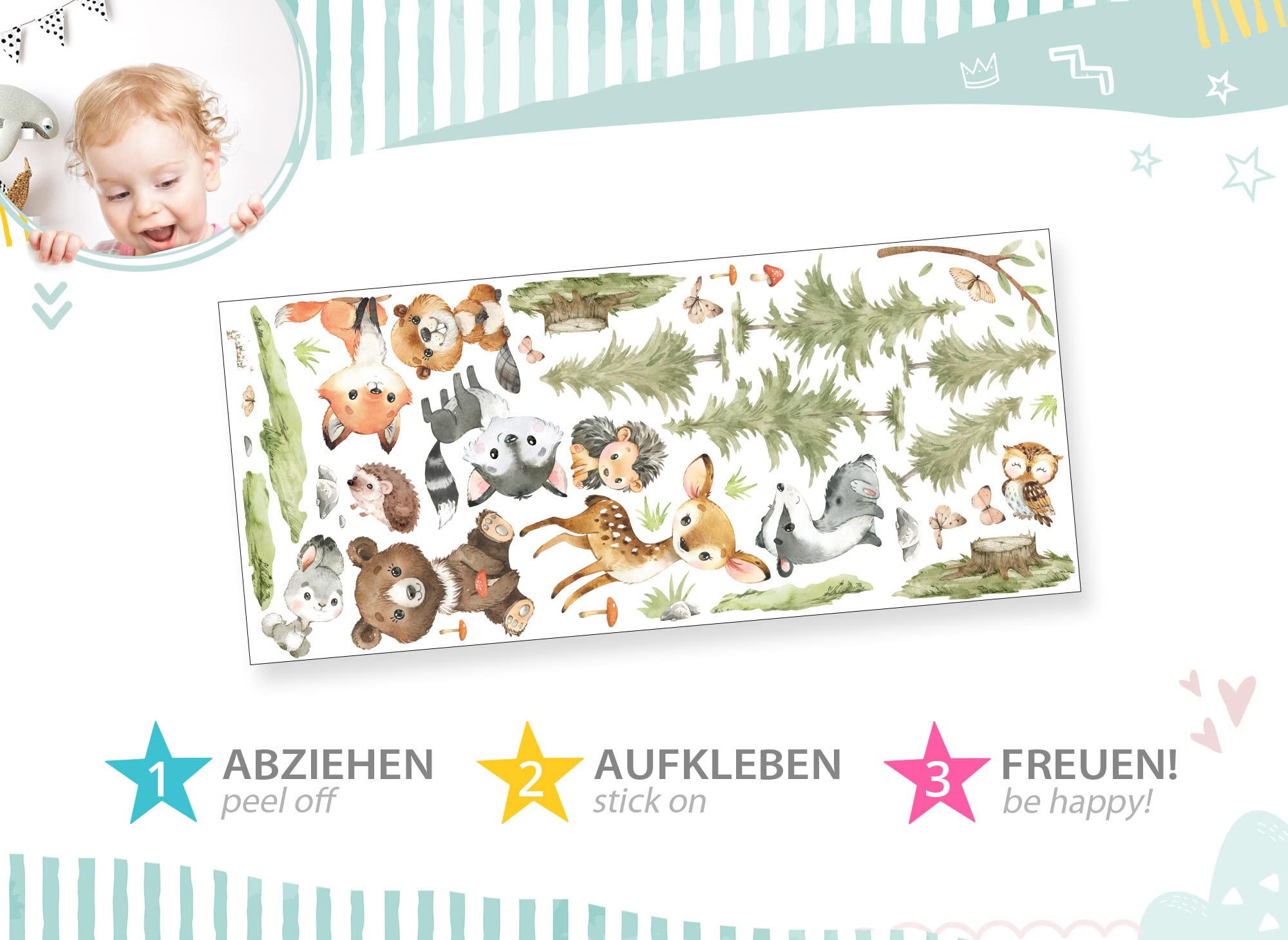 Graz Design DK1110-3 - Adhesivo decorativo para pared, diseño de árbol de animales del bosque