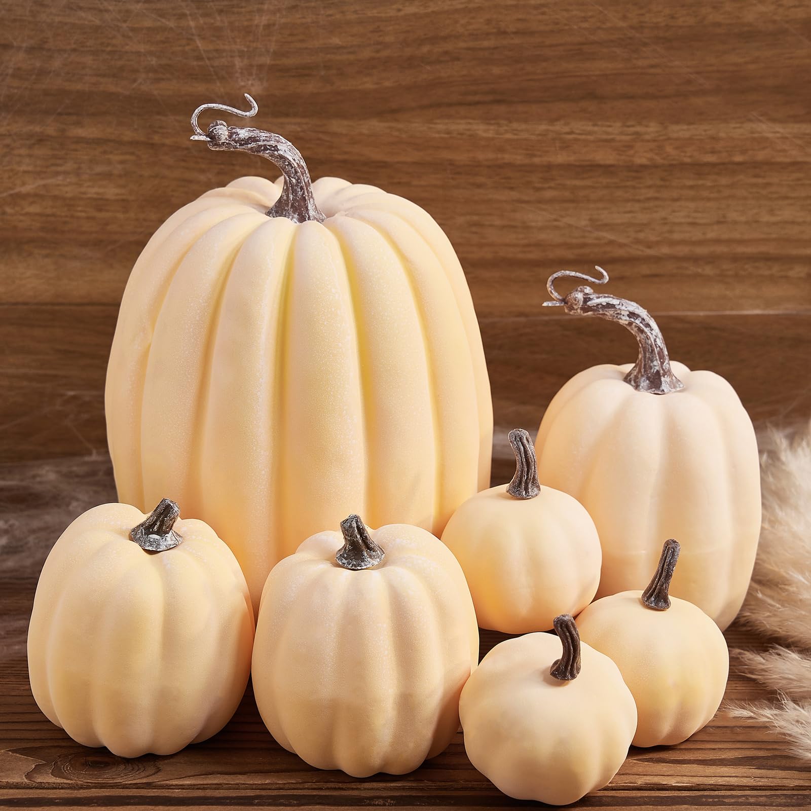 Thuro 14 Stück Citrouilles Artificielles D'automne,Big Faux Citrouilles Décoratives Artificielles Pumpkin Decor Halloween Thanksgiving,Fêtes Saisonnières Décoration, Oranges