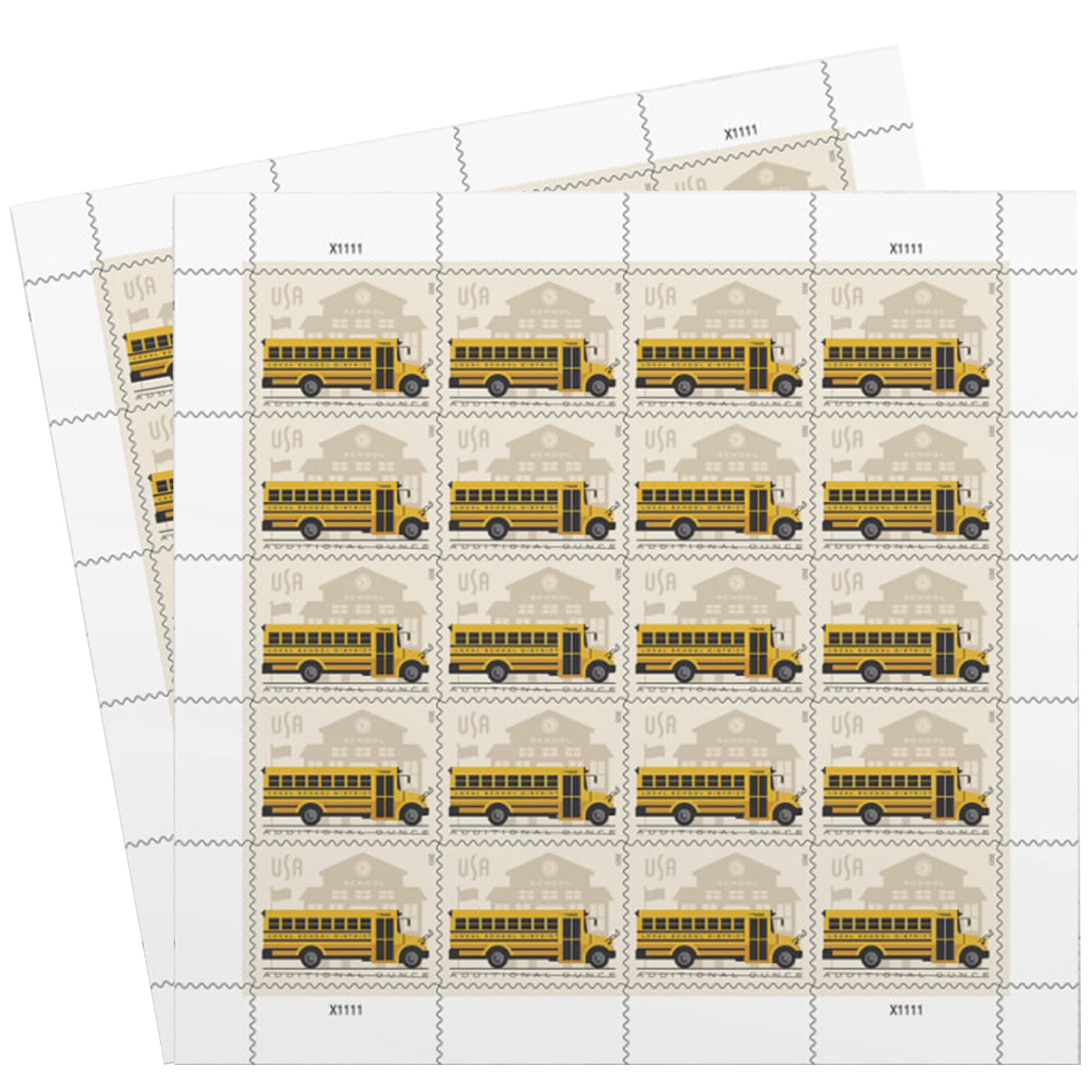 School Bus Additional Ounce USPS Postage Stamps 2 Sheets of 20 Students Children Teachers Celebration Party Announcement (40 Stamps)