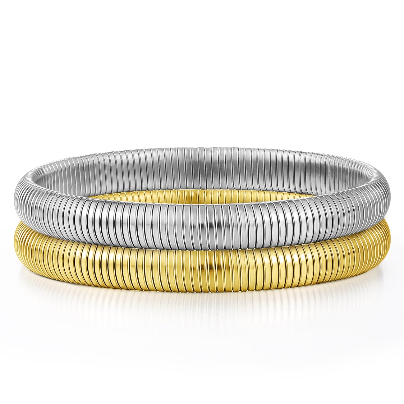 Emibele Armband-Set 3 Stück, 8mm 18 Karat vergoldetes Rostfreier Stahl Armbands Stapelbares Stretch-Armband Elastisches Schlangenketten-Armreif, Einfaches Modisches Stapelarmband für Fraue, Gold