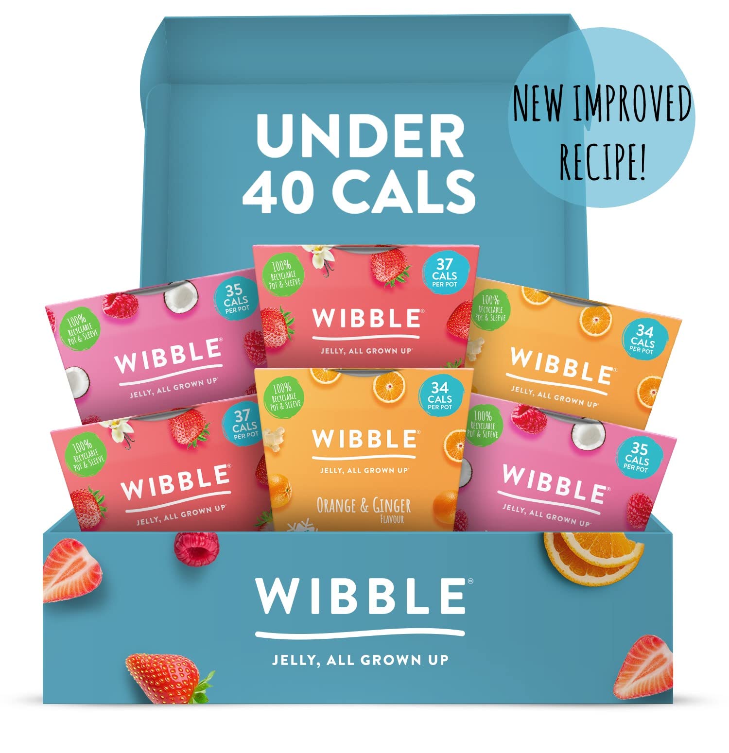 Wibble Vegan Jelly Pots, With Pressed Fruit Juice, Plant Based, Low Calorie, Low Sugar, Natural, 3 Flavours Variety Pack of 6 x 150g