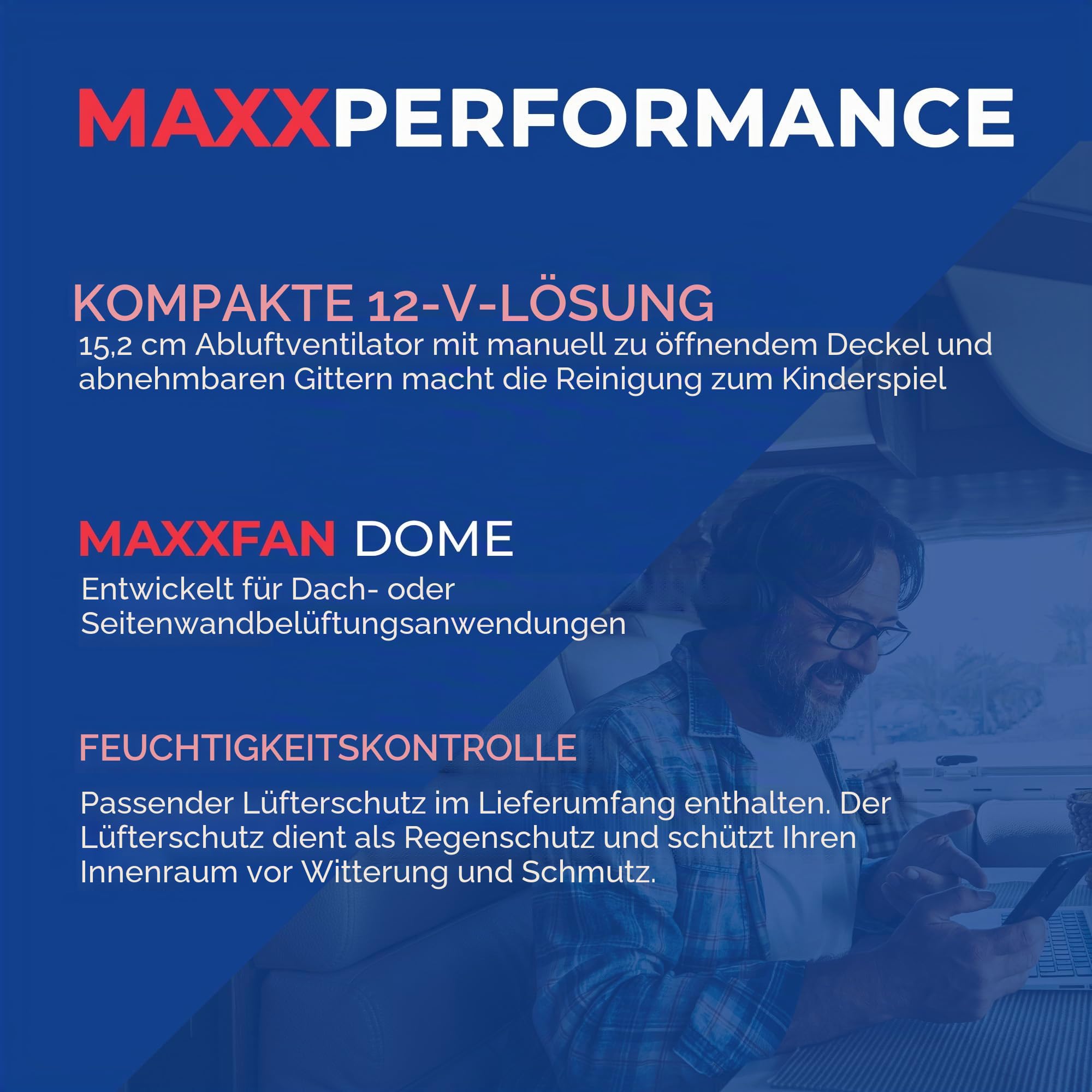 Maxx Air MAXXFAN Dome Plus 00-03810B LED-Beleuchtung, 15,2 cm runder Ventilator, nur Auspuff, schwarz
