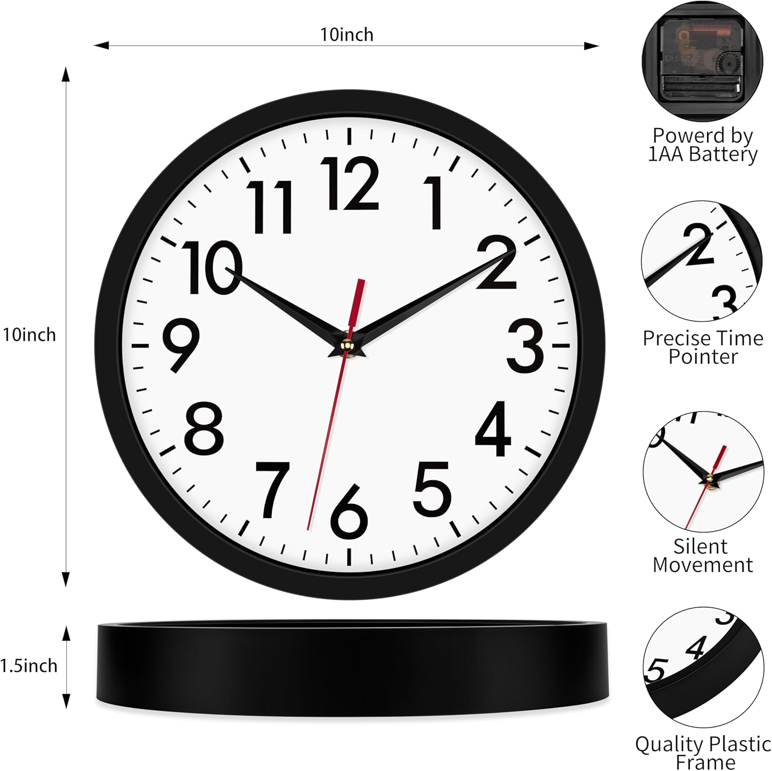 Multi-Time Zone Clock 4 Pack,10 Inch Silent Wall Clock Battery Operated Classic Black Round Wall Clocks Non Ticking Modern Design for Office School Home Classroom Living Room Bedroom