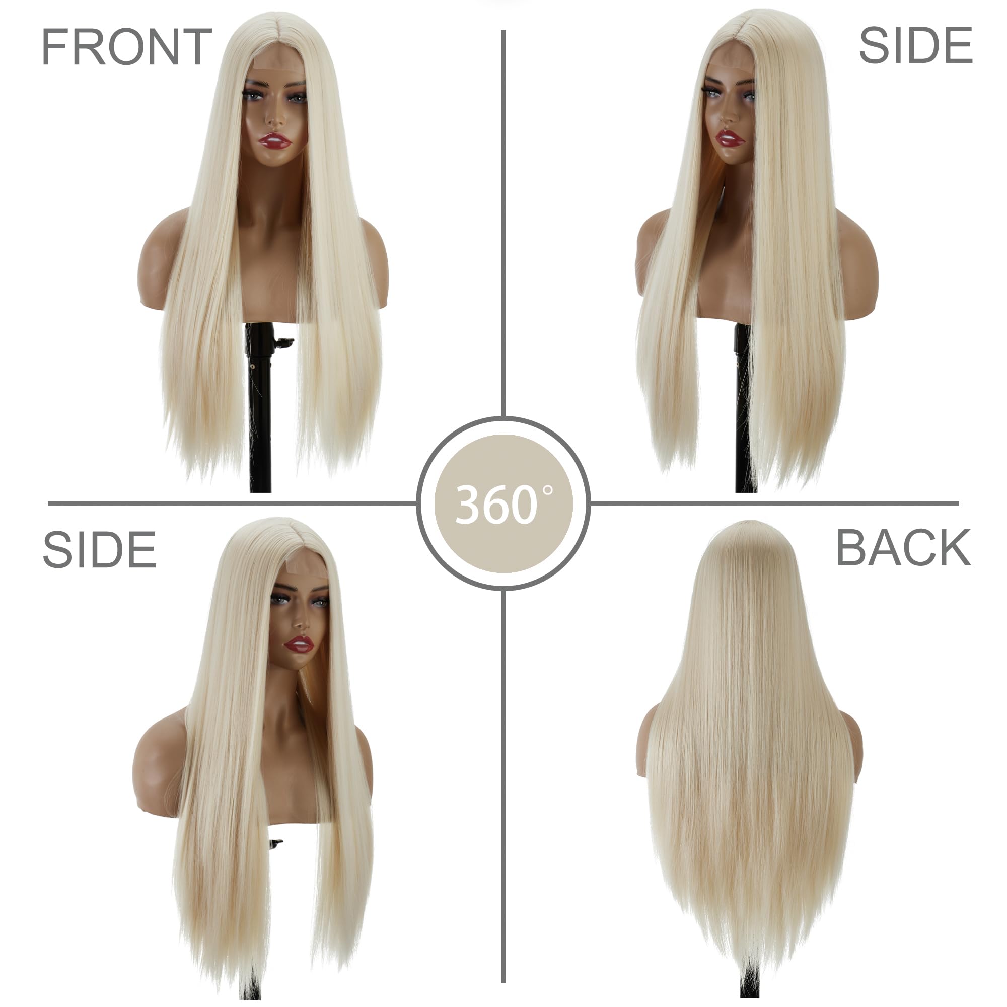 PORSMEER Long Platinum Blonde Natural Looking Glueless Middle Part Wig For Womens Ladies Straight Silky Synthetic Heat Resistant Hair Wig 28inch - Image 4