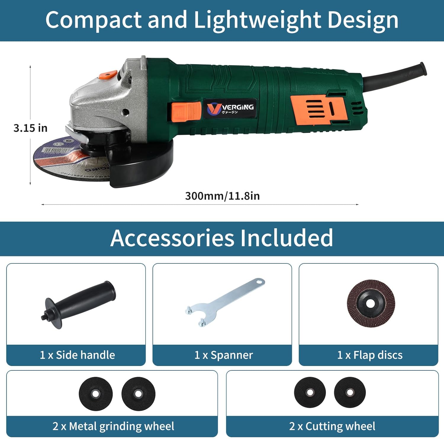 Angle Grinder, 7.5-Amp 4 1/2 Angle Grinder Tool, Variable Speed Angle Grinder, Electric Grinder Power Tools with Grinding, Polishing and Rust Removal Capabilities, Non-Slip and Shockproof Handle