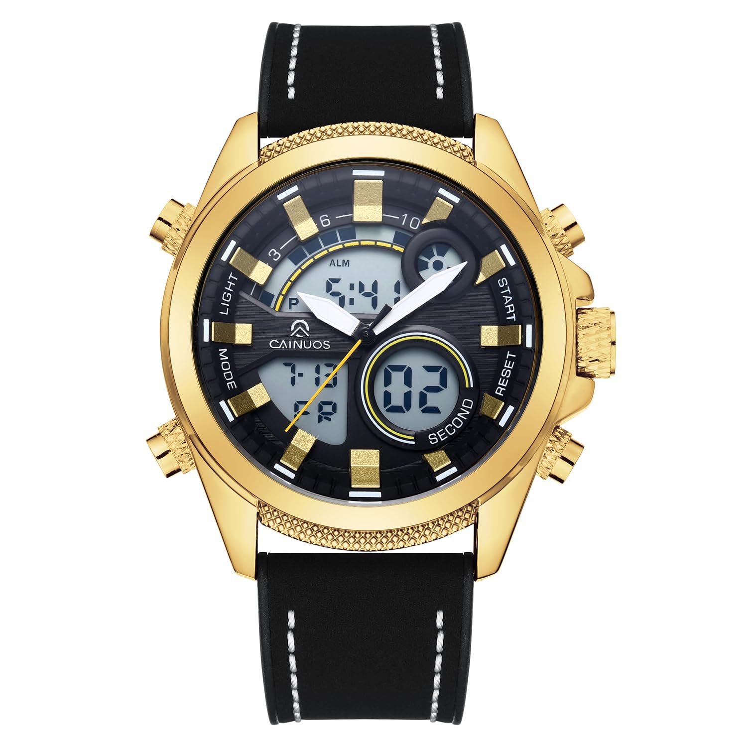 Orologio da uomo analogico digitale con doppio display, movimento al quarzo + elettronico, quadrante grande da 46 mm, resistente all'acqua fino a 30 m, cinturino in pelle e silicone