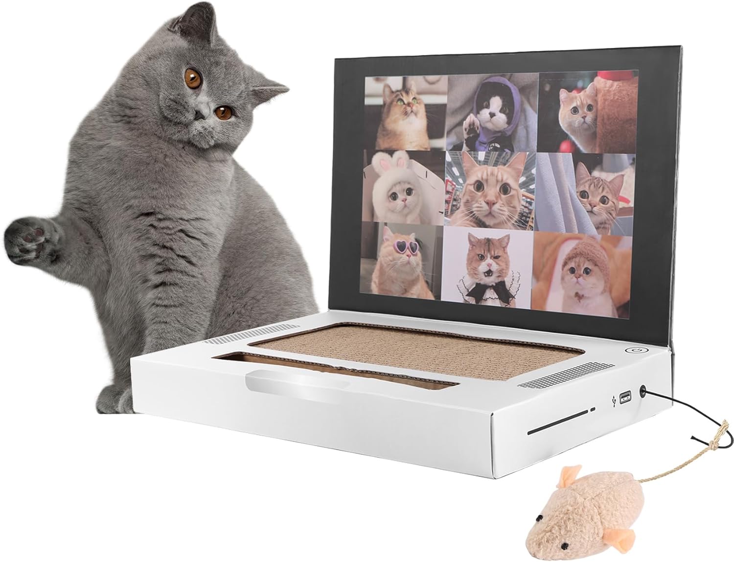 Kopinma Laptop Scratcher Cat Toy Laptop with Fluffy Mouse