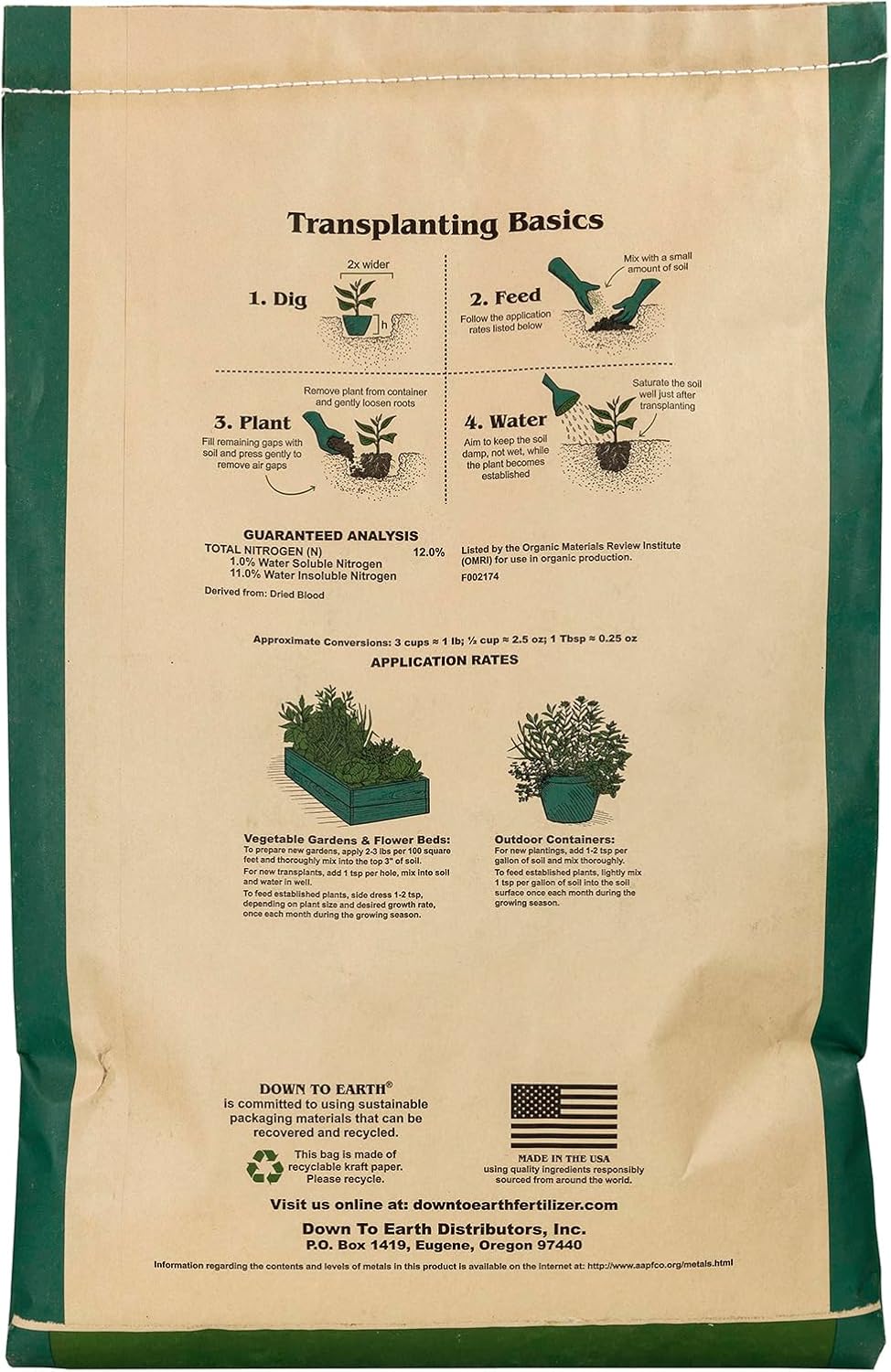 Down To Earth All Natural Fertilizers Organic Blood Meal - High Nitrogen Plant Food for Green Growth 12-0-0, 20 lb