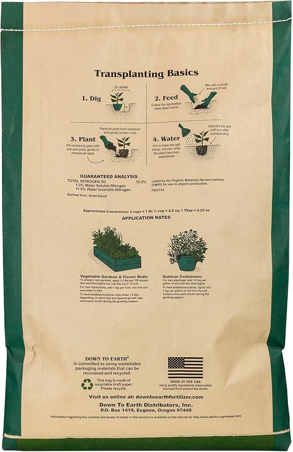Down To Earth Fertilizante Orgánico Blood Meal 12-0-0 20 lb miniatura 2