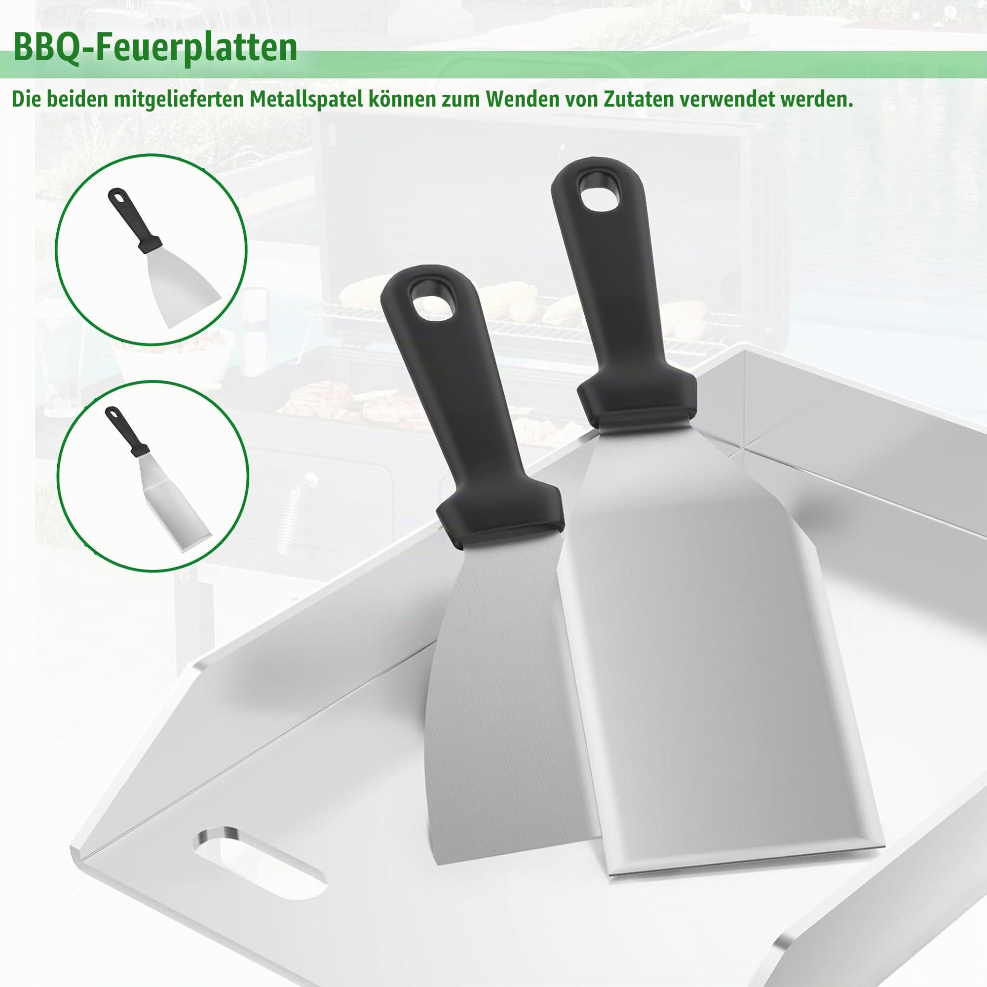 Edelstahl Grillplatten 40x30x4cm Plancha Grillplatte Set mit Grillspachtel, BBQ Feuerplatte aus 4mm Dicke Massive Blech Universal Grillblech, Grillplancha für Gasgrill Kohlegrill Induktiongrill