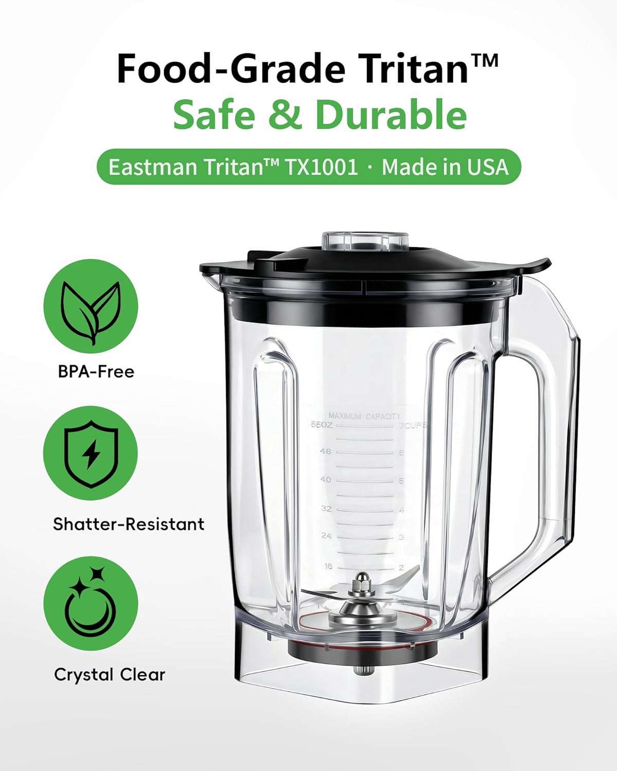 Official 56oz Replacement Blender Cup & Lid, Eastman Tritan BPA-Free, Compatible with Reslee 126/117 Series Blenders, Dishwasher Safe