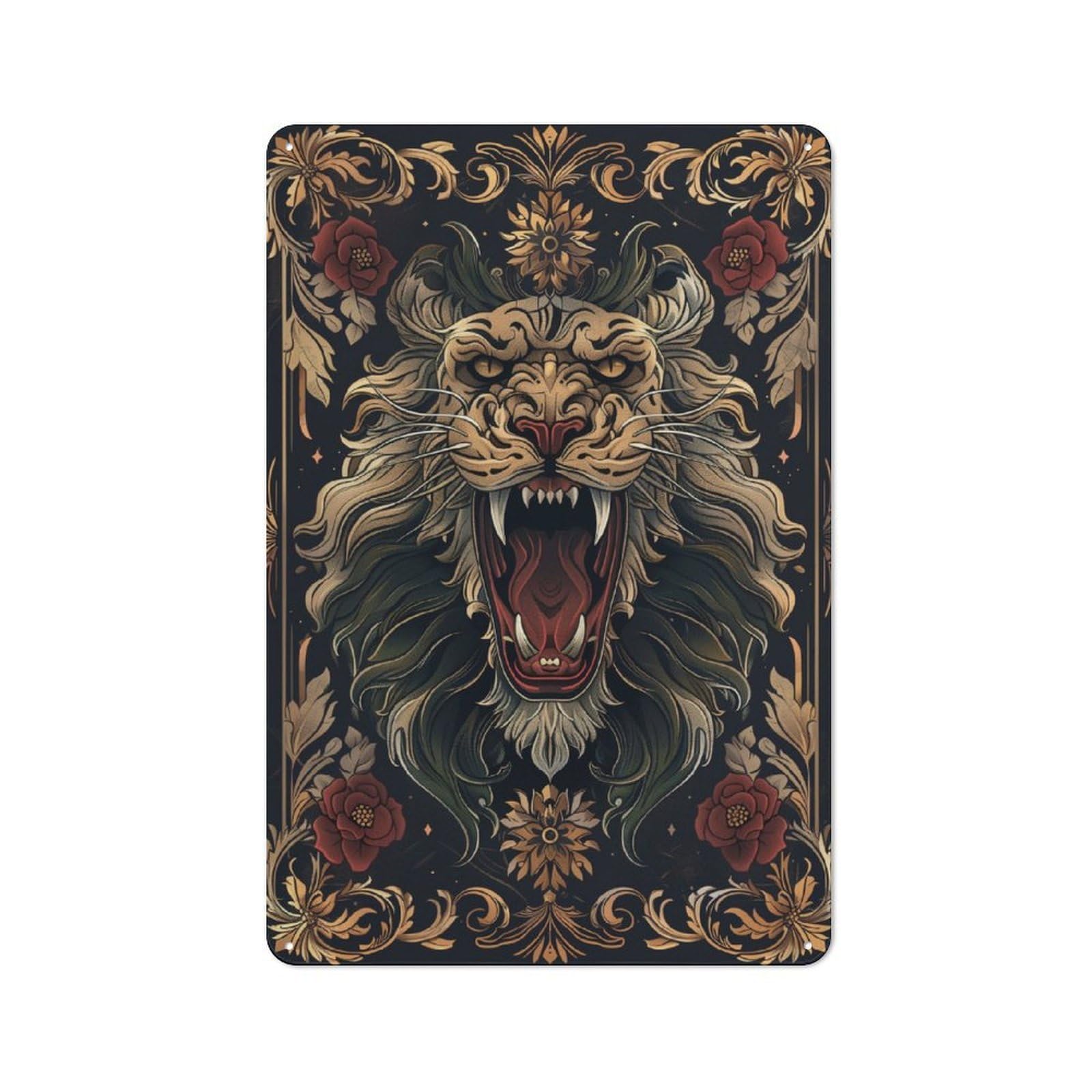 Junmoney Lion Head Vintage Tin Sign 30X20cm For Garden Room Or Summerhouse, For A Newly Organised Room And Metal Sign Display