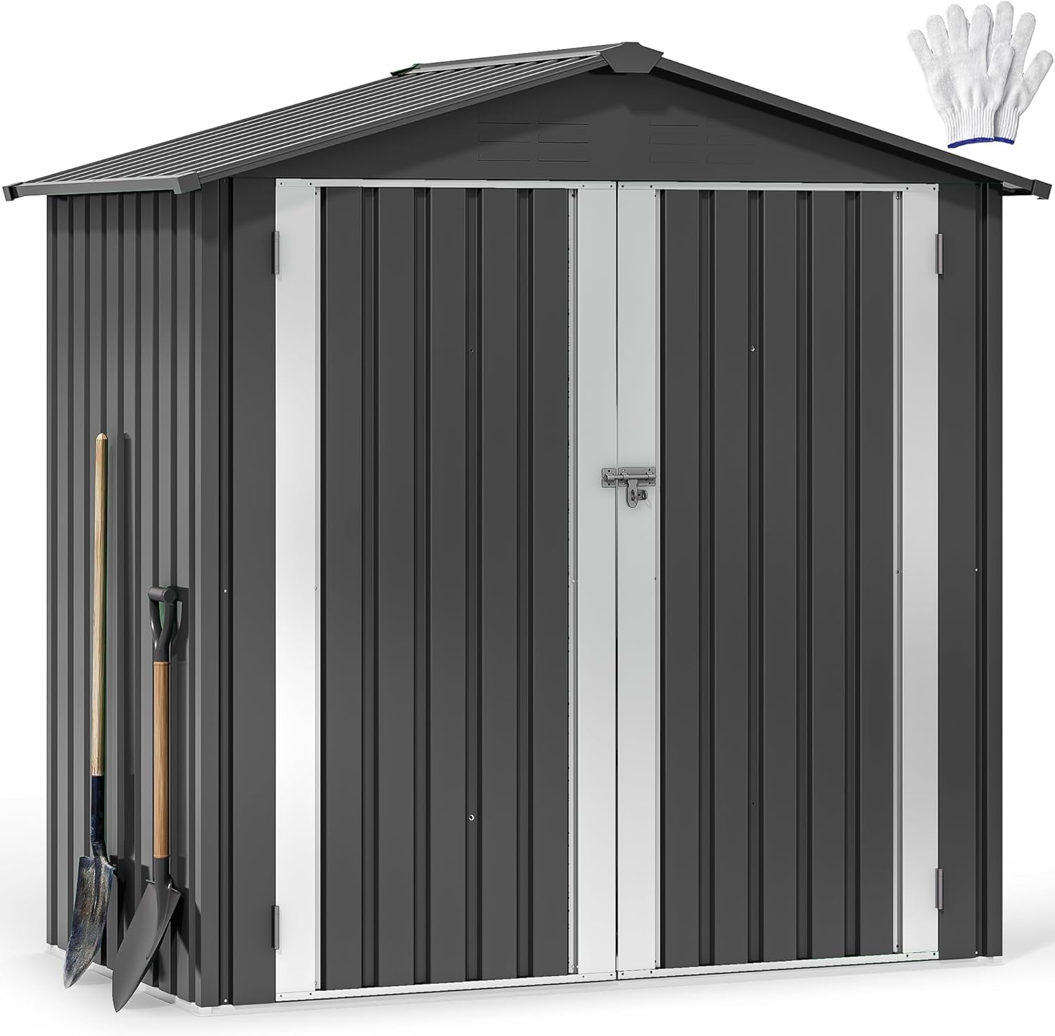 DWVO 6x4ft Metal Outdoor Storage Shed, Waterproof Tool Shed Heavy-Duty Storage Unit with Lockable Door and Vents, Ideal for Bicycles, Tools, Lawnmowers, Backyards, Patios, Lawns - Dark Gray