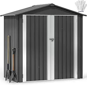 DWVO 6x4ft Small Tool Storage Shed, Lockable Doors, and Sloped Roof, Oversized Steel Outdoor Storage Shed for Garden, Patio, Garage, Backyard, Lawn - Dark Gray
