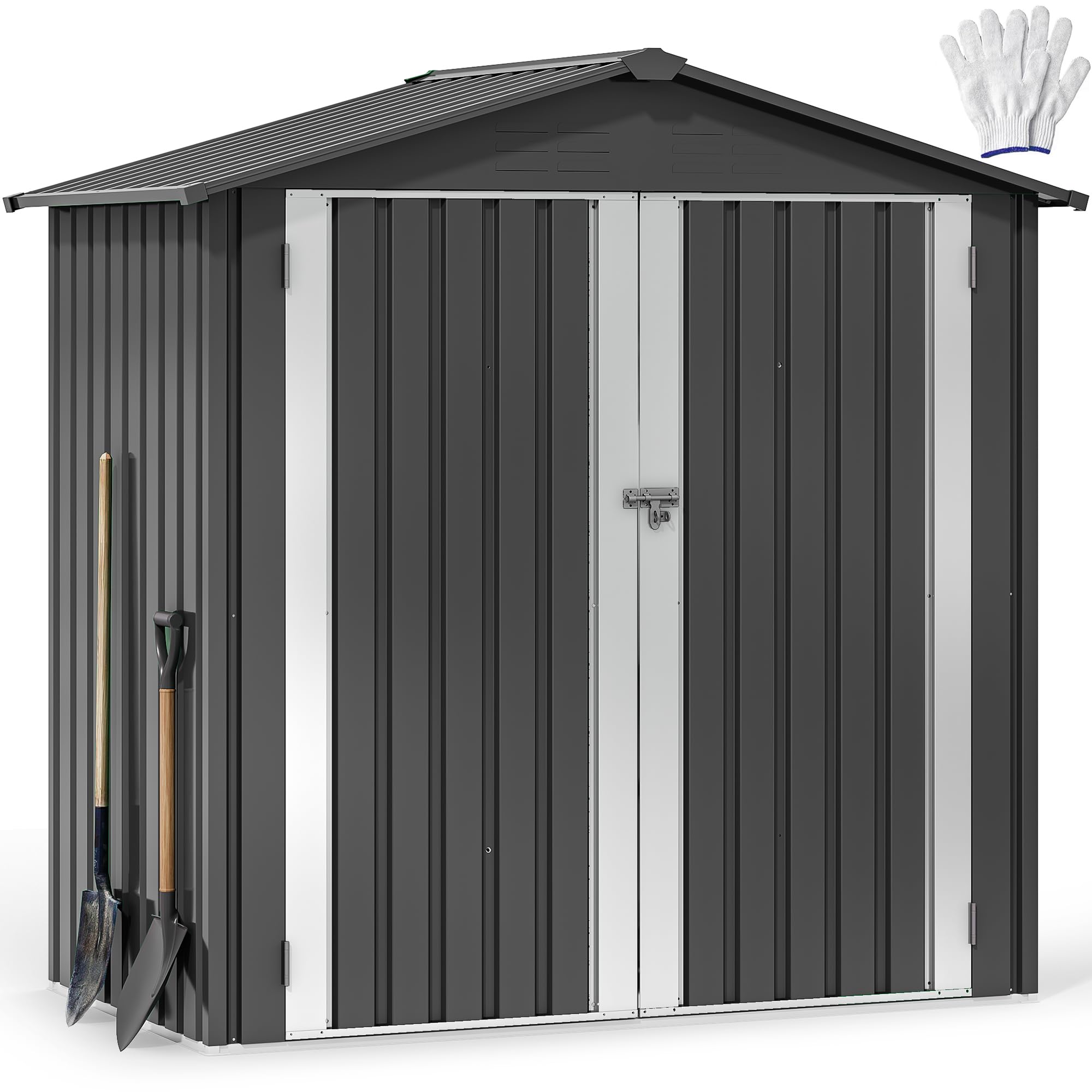 DWVO 6x4ft Storage Shed for Outdoors, Metal Sturdy Weatherproof Tool Locker with Secure Door and Ventilation for Equipment, Mowers, Bikes, Outdoor Spaces, Dark Gray