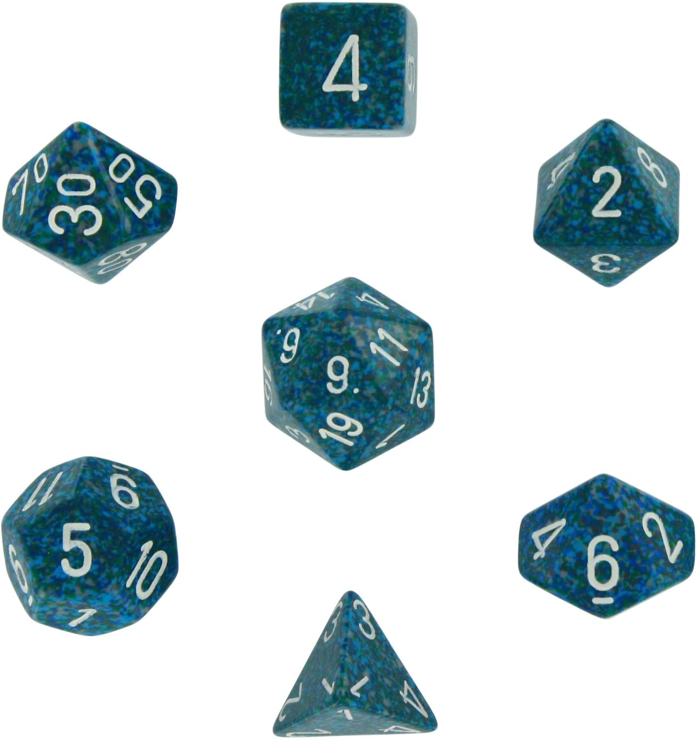 Polyhedral 7-Die Speckled Dice Set - Sea