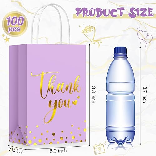 Miniatura 9 de Tinlade 100 bolsas de regalo de agradecimiento a granel de papel dorado con asa para negocios, compras, bodas, baby shower, recuerdos de fiesta