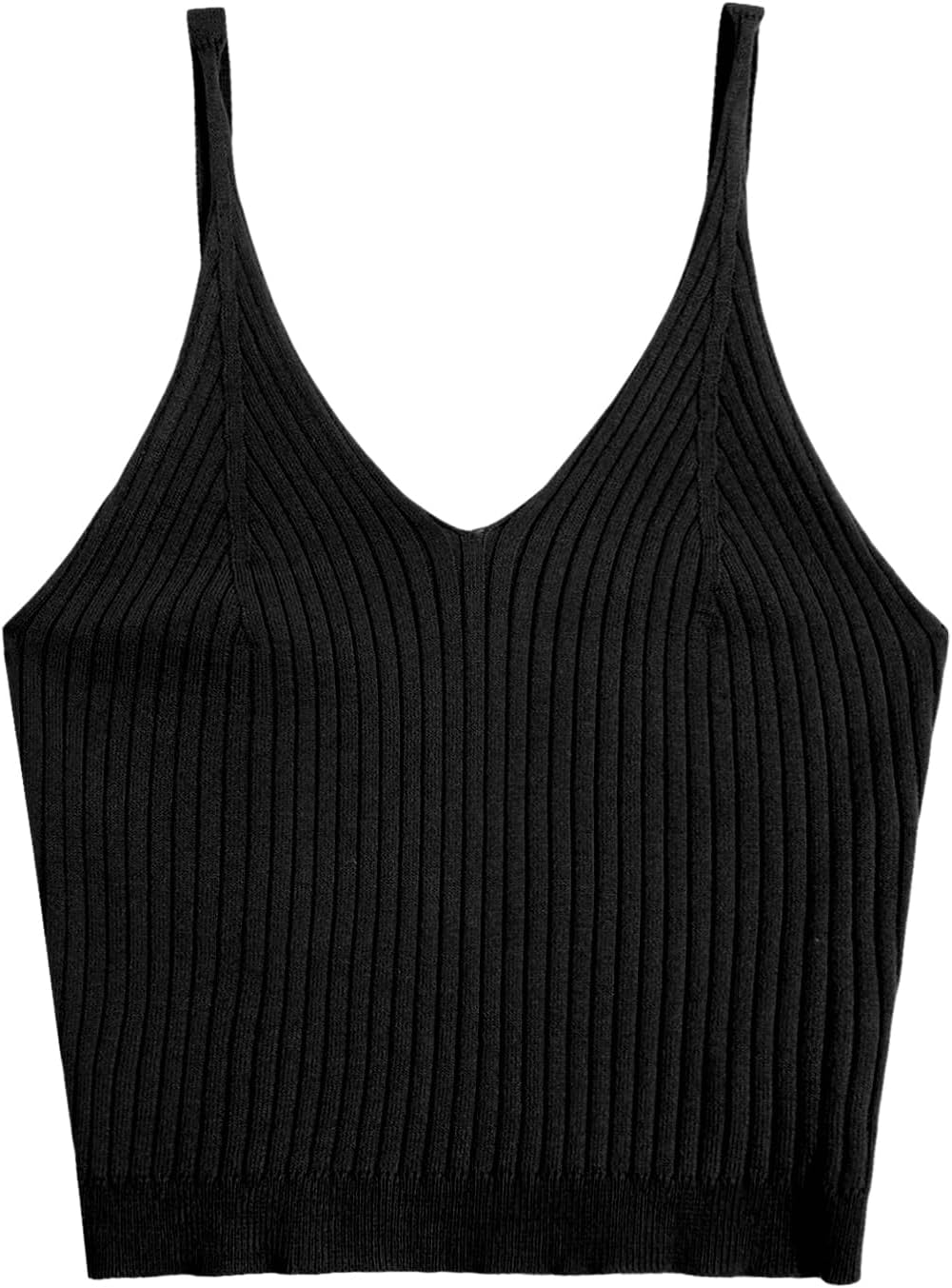 SweatyRocks Women's V Neck Crop Cami Top Ribbed Knit Spaghetti Strap Sleeveless Vest