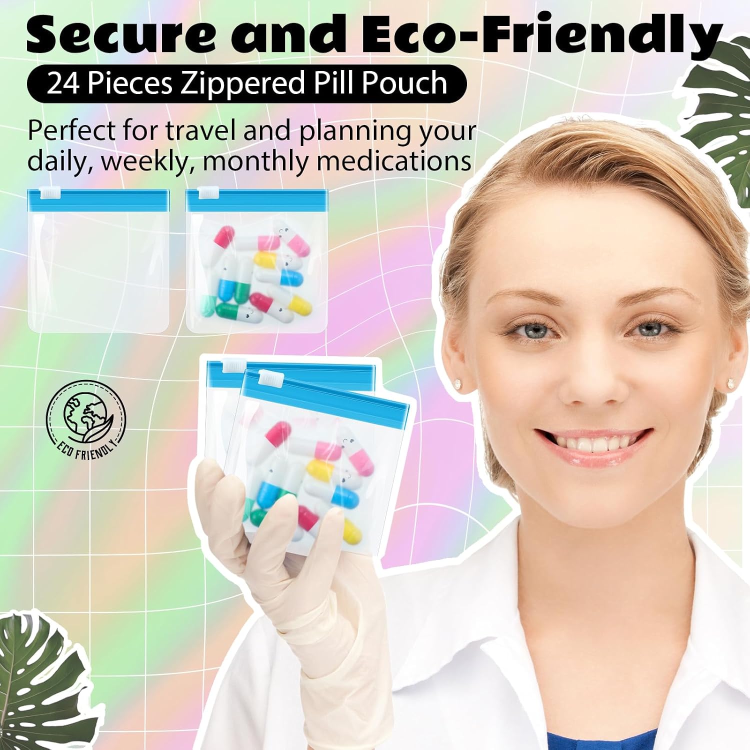 Handepo 24 Pcs Travel Pill Pouches Zippered Set, Portable Medicine Organizer, Reusable Translucent Plastic Bag for Sports Events, Concerts, Daily Meds(Light Blue)