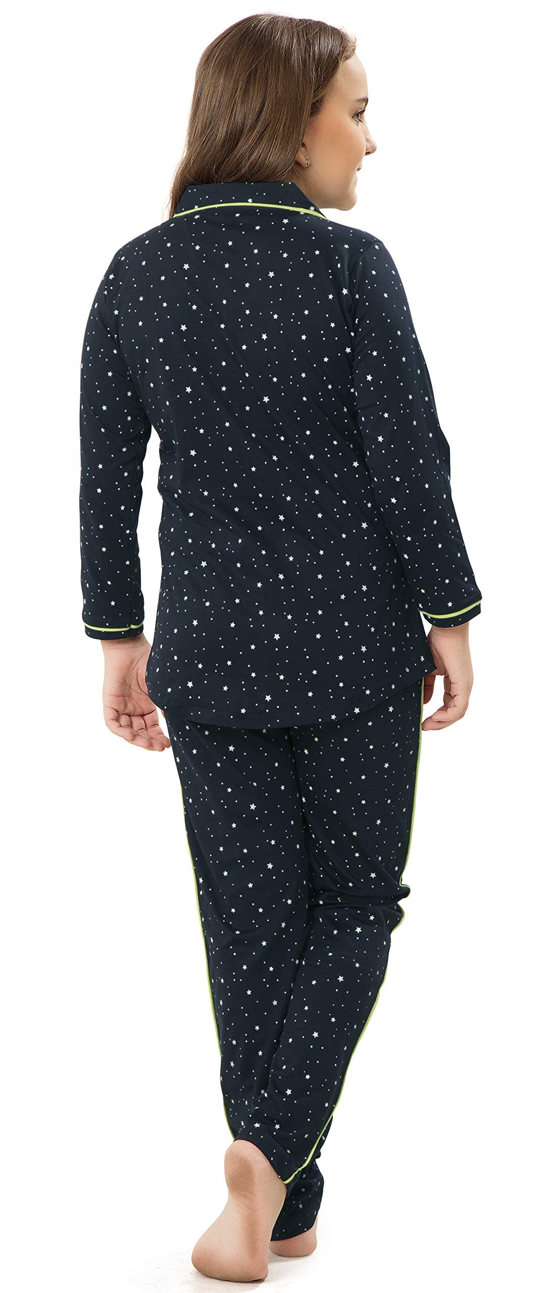 ZEYO Girl's Cotton Star & Dot Printed Navy Blue Night Suit Set of Shirt & Pyjama 5104 1